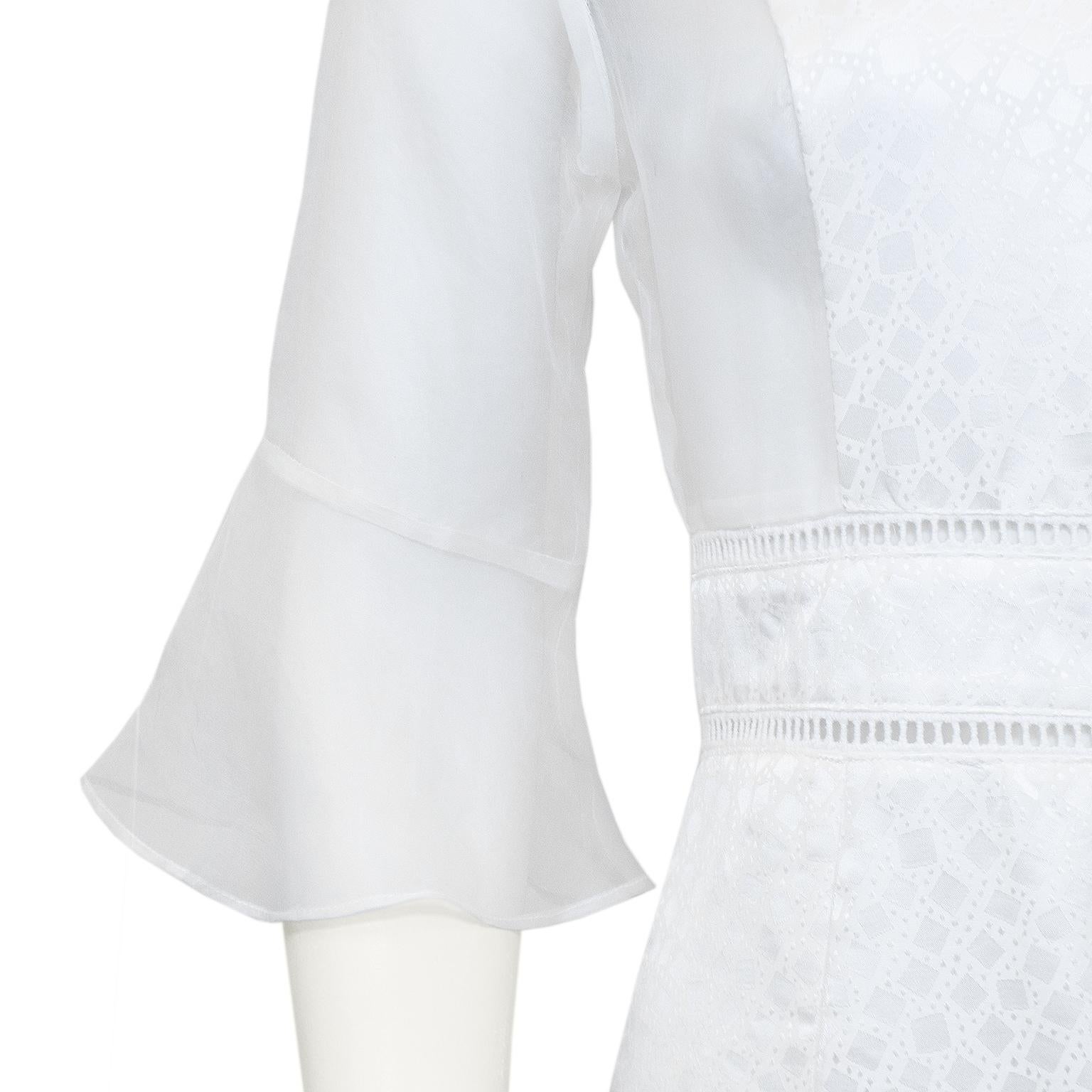 Spring/Summer 2015 White Embroidered Silk Jacquard and Chiffon Dress   In Good Condition For Sale In Toronto, Ontario