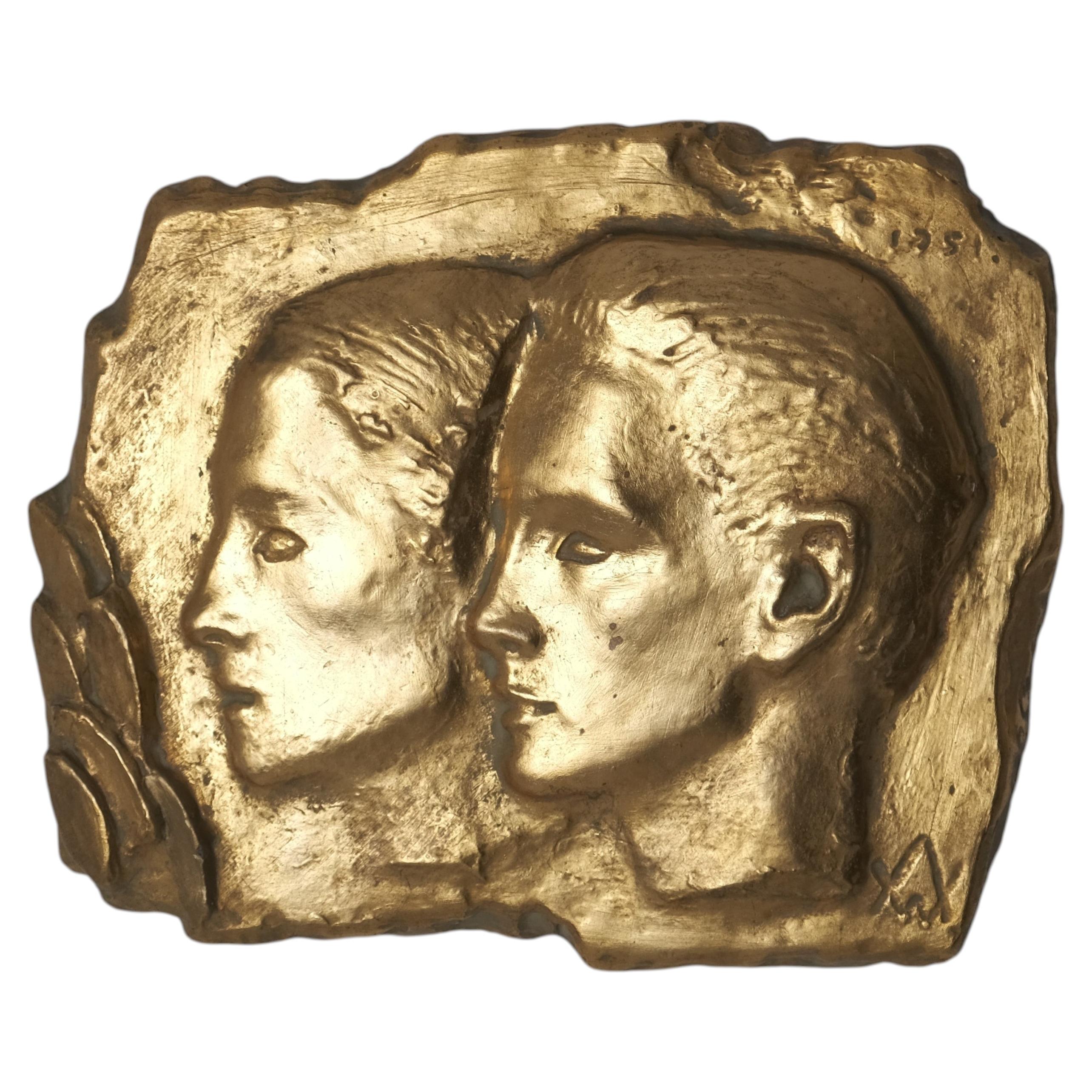 "Spring" Wall Relief by Wäinö Aaltonen, Gilded Plaster, Finland 1951 For Sale