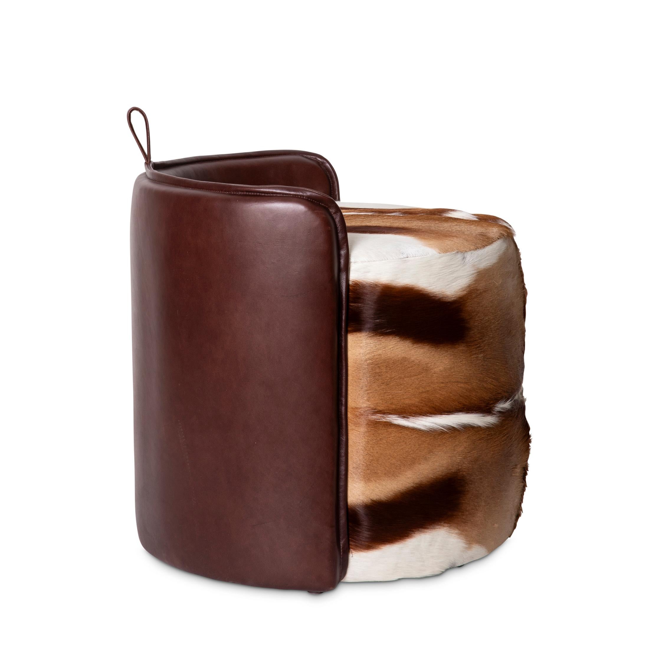 South African Springbok Hide & Leather Stool For Sale