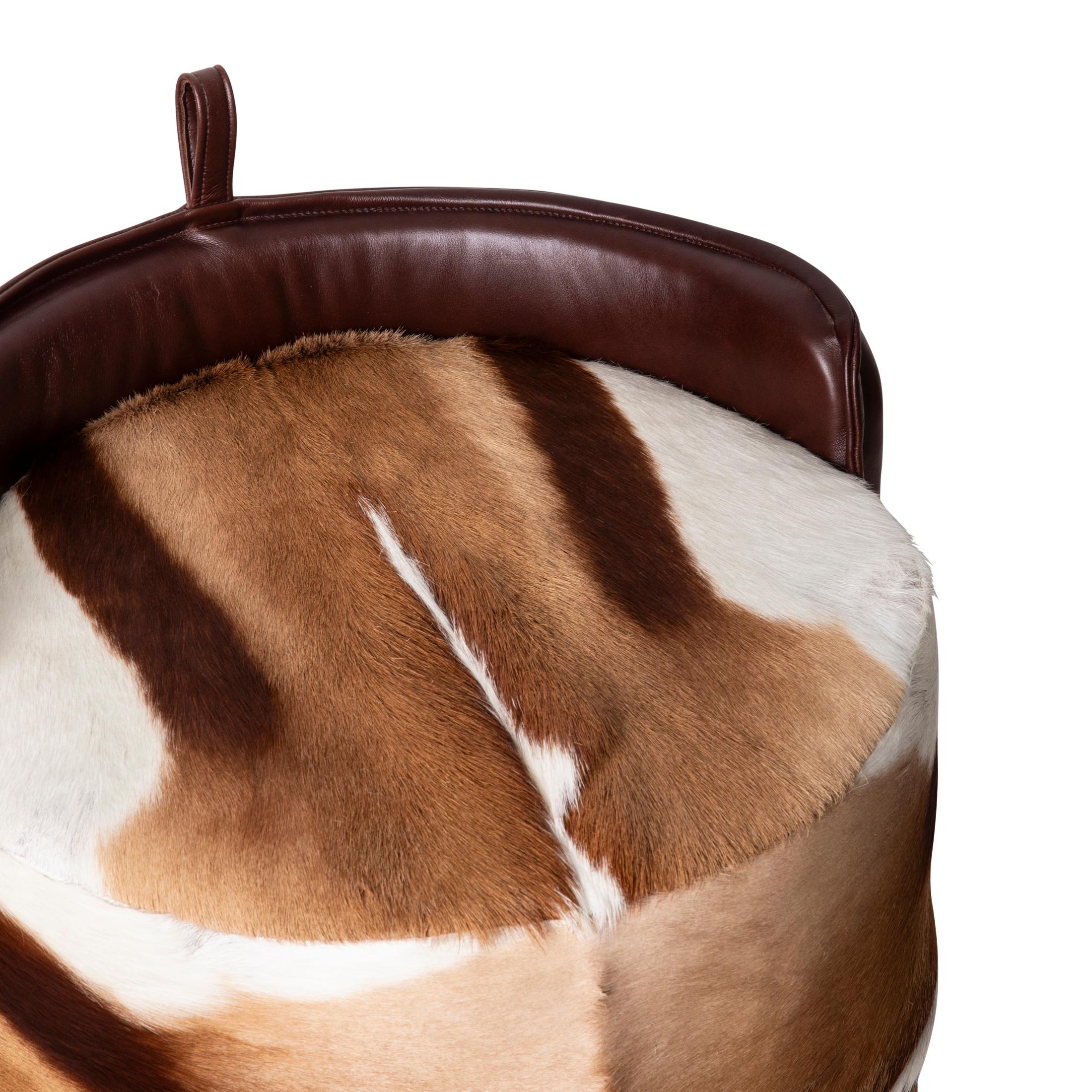 Springbok Hide & Leather Stool For Sale 1