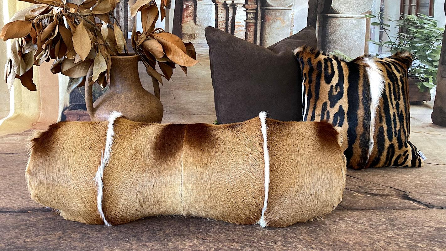 Springbok Roll Pillow, Deer Skin In New Condition For Sale In Dural, AU