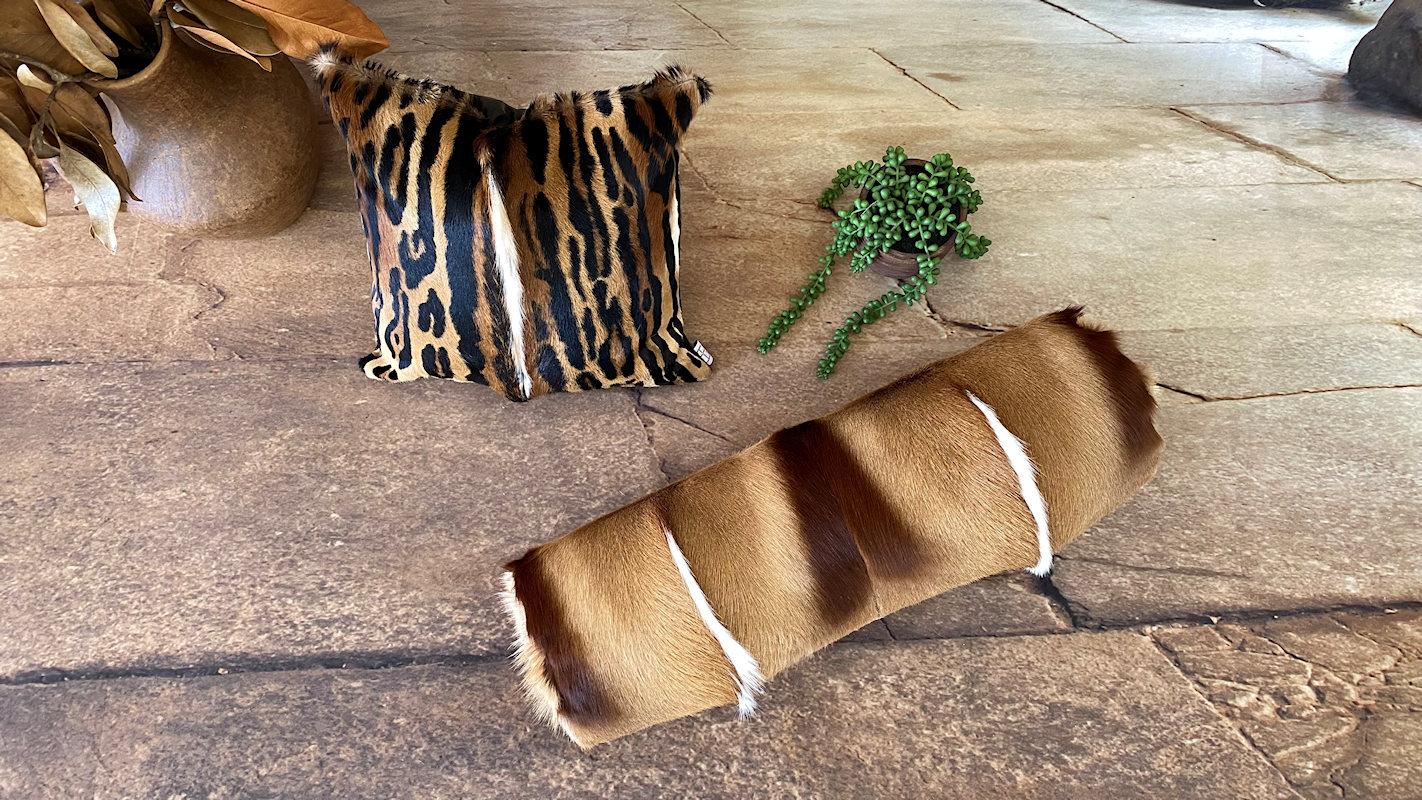 Contemporary Springbok Roll Pillow, Deer Skin For Sale