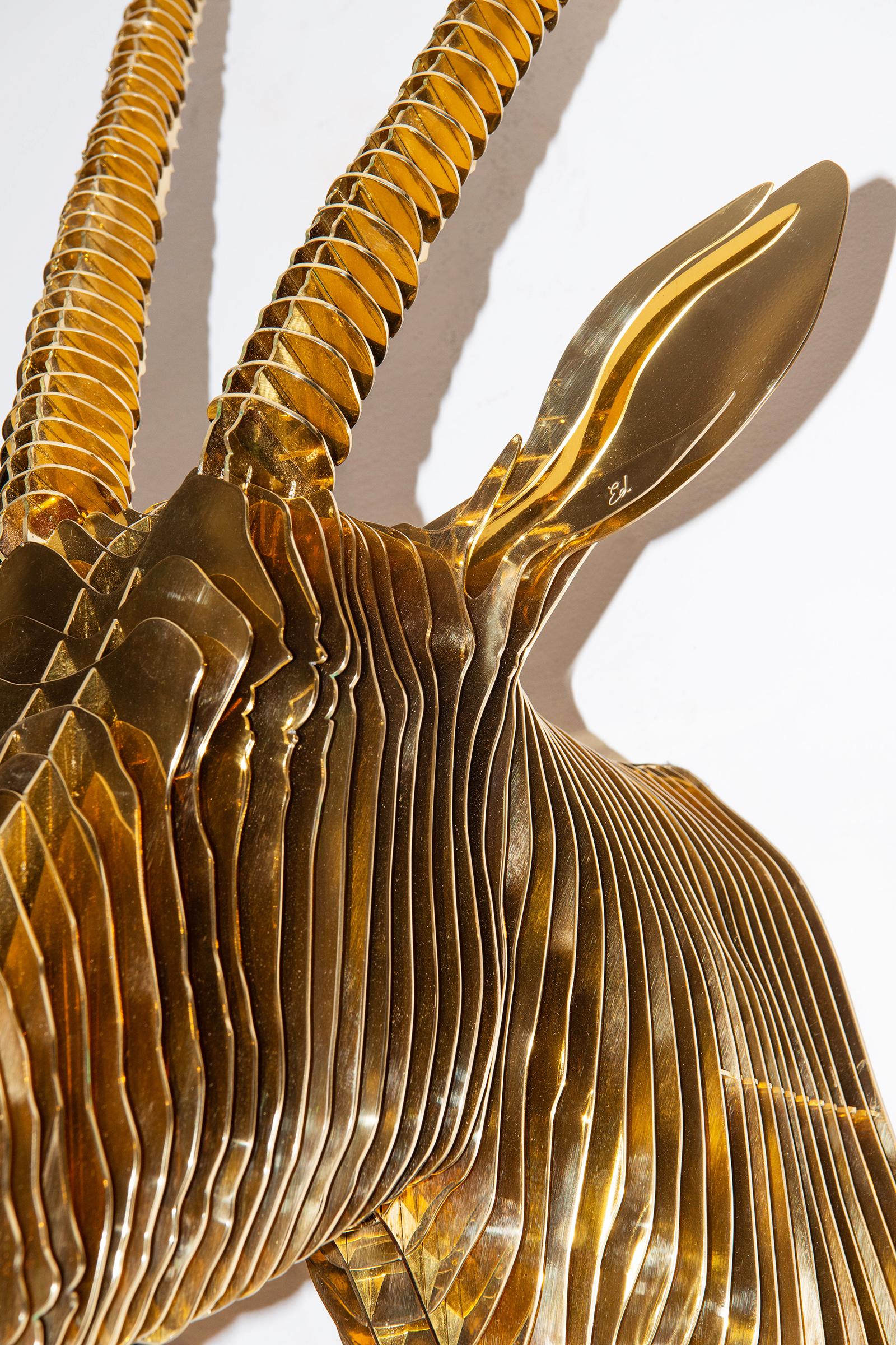 Brass Springbok Trophee Sculpture For Sale
