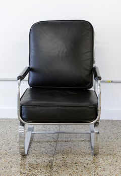 Springer Armchair Black Leather by KEM Weber for Lloyd Mfg, Bauhaus, Deco, 1935