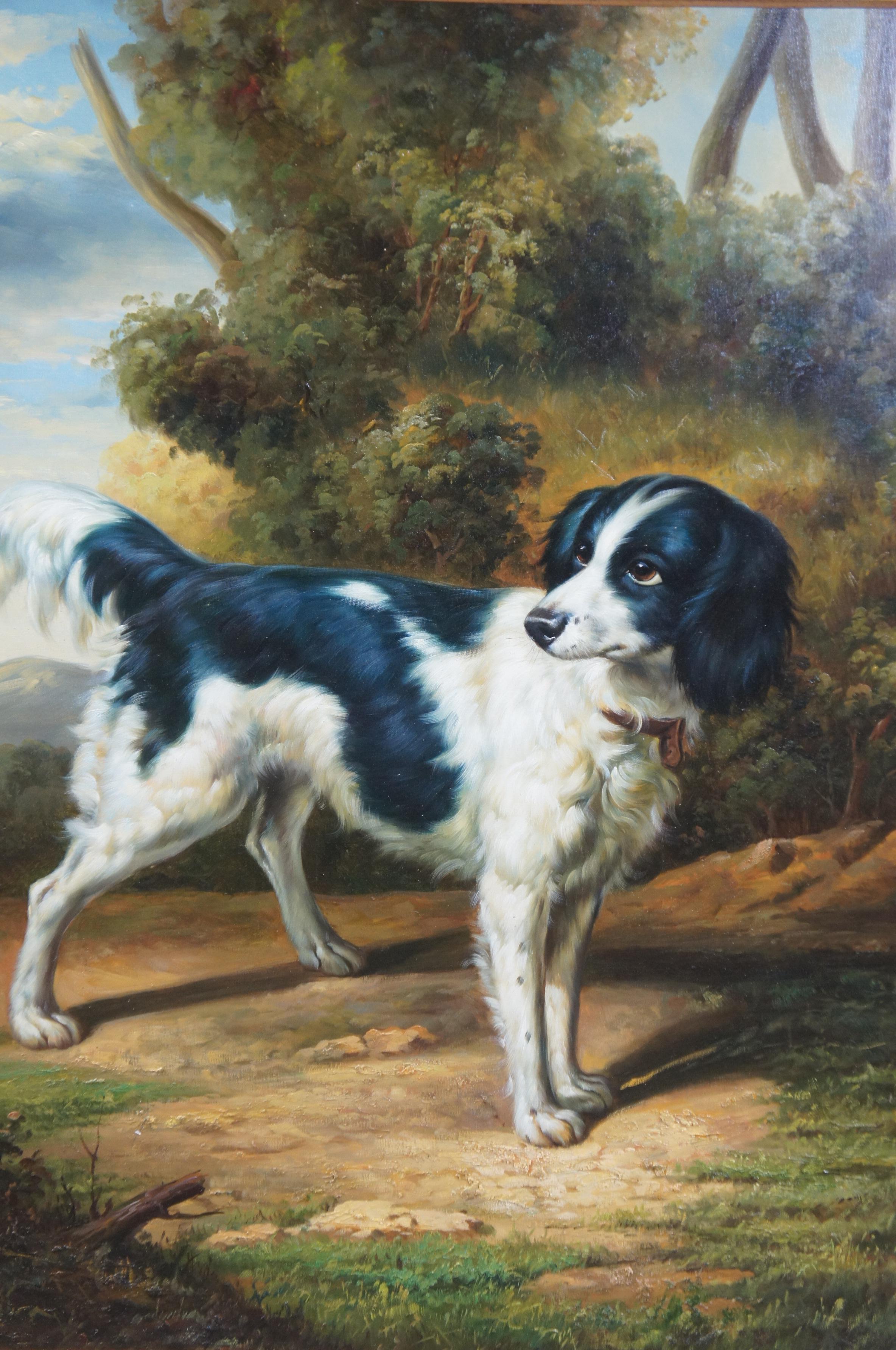 20th Century Springer Spaniel Dog Landscape Portrait Oil Painting After John Wootton 43