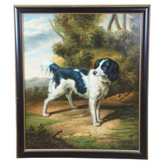 Retro Springer Spaniel Dog Landscape Portrait Oil Painting After John Wootton 43"