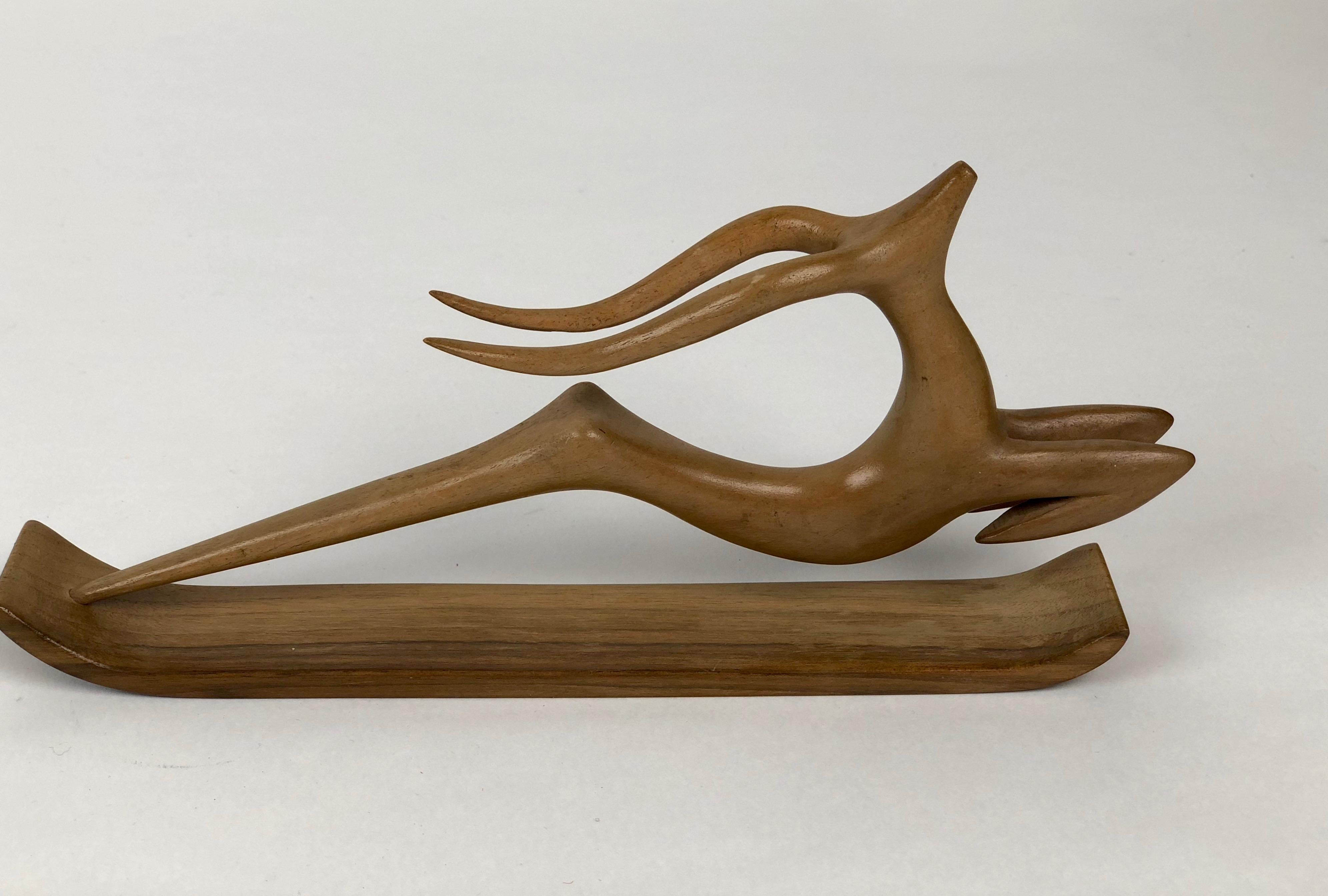 Art Deco Springing Gazelle Sculpture in Wood by Hagenauer Werkstätte Wien