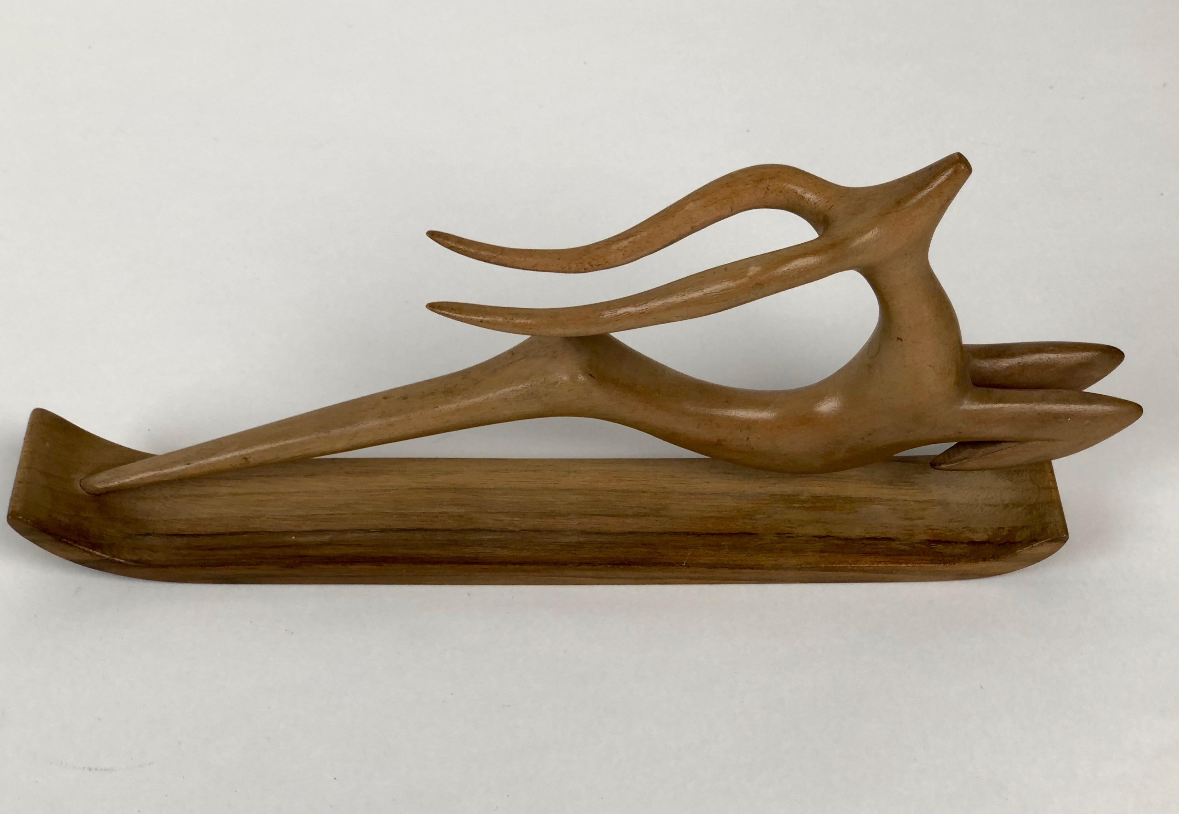 Mid-20th Century Springing Gazelle Sculpture in Wood by Hagenauer Werkstätte Wien