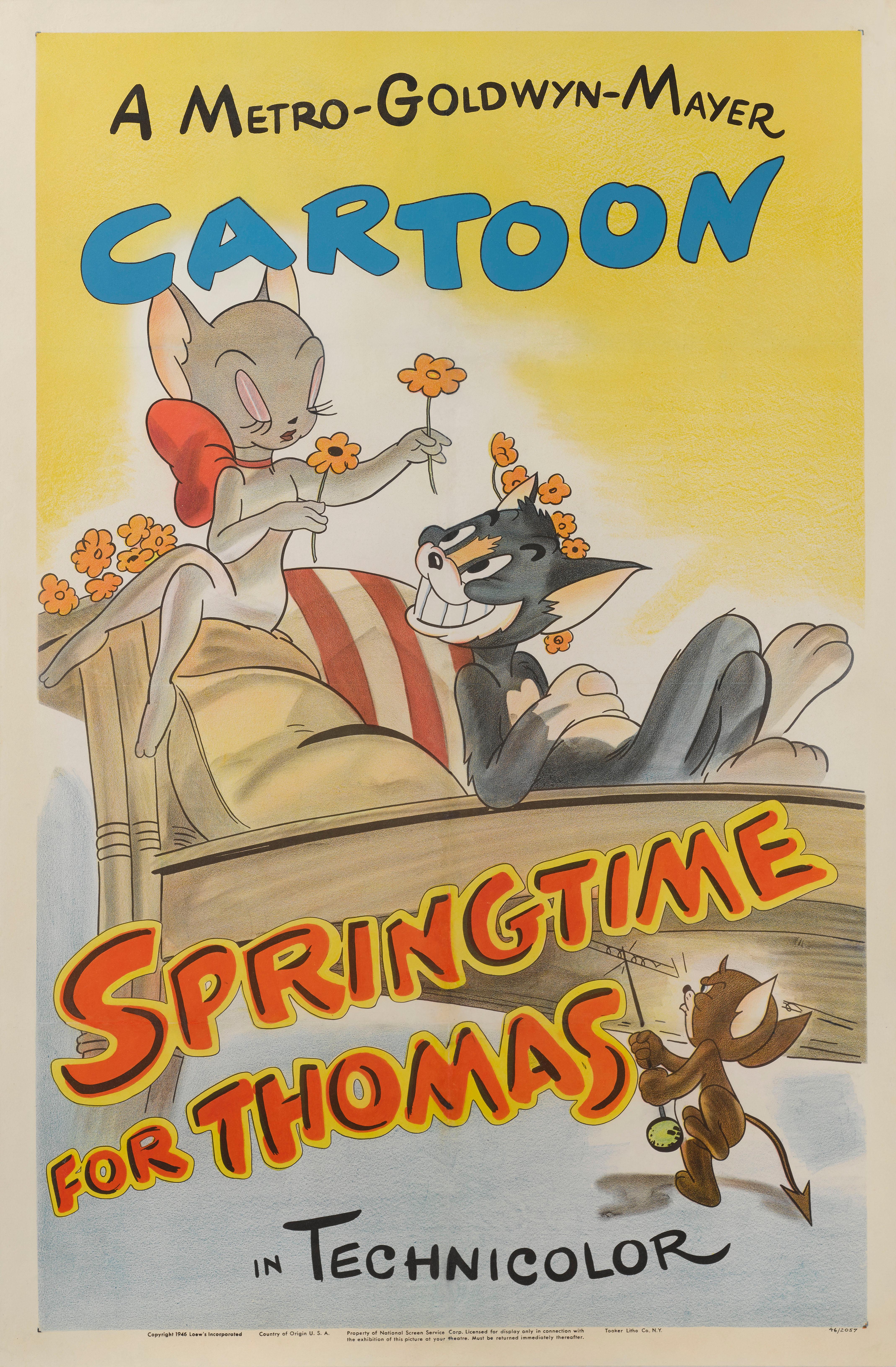 Original US film poster for Springtime for Thomas (1946)
This seven minute cartoon would have been shown before the main feature at the cinema. Tom and Jerry cartoons were extremely popular, and in the 40s nearly fifty of these shorts were