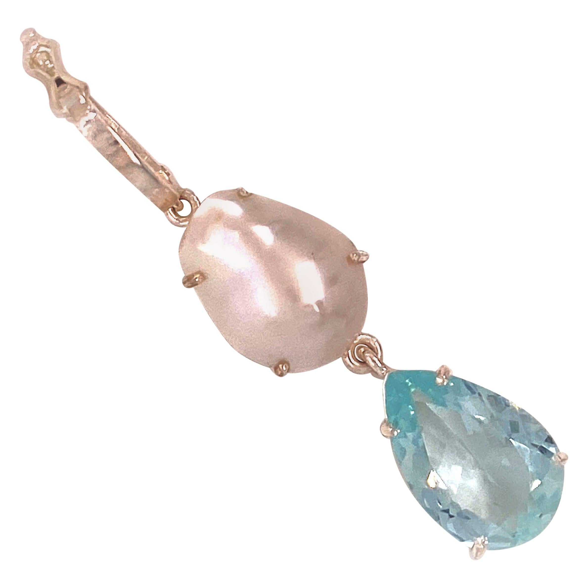 AJD Springtime Gift of Aquamarine and Pearl Pendant June Birthstone  Great Gift!