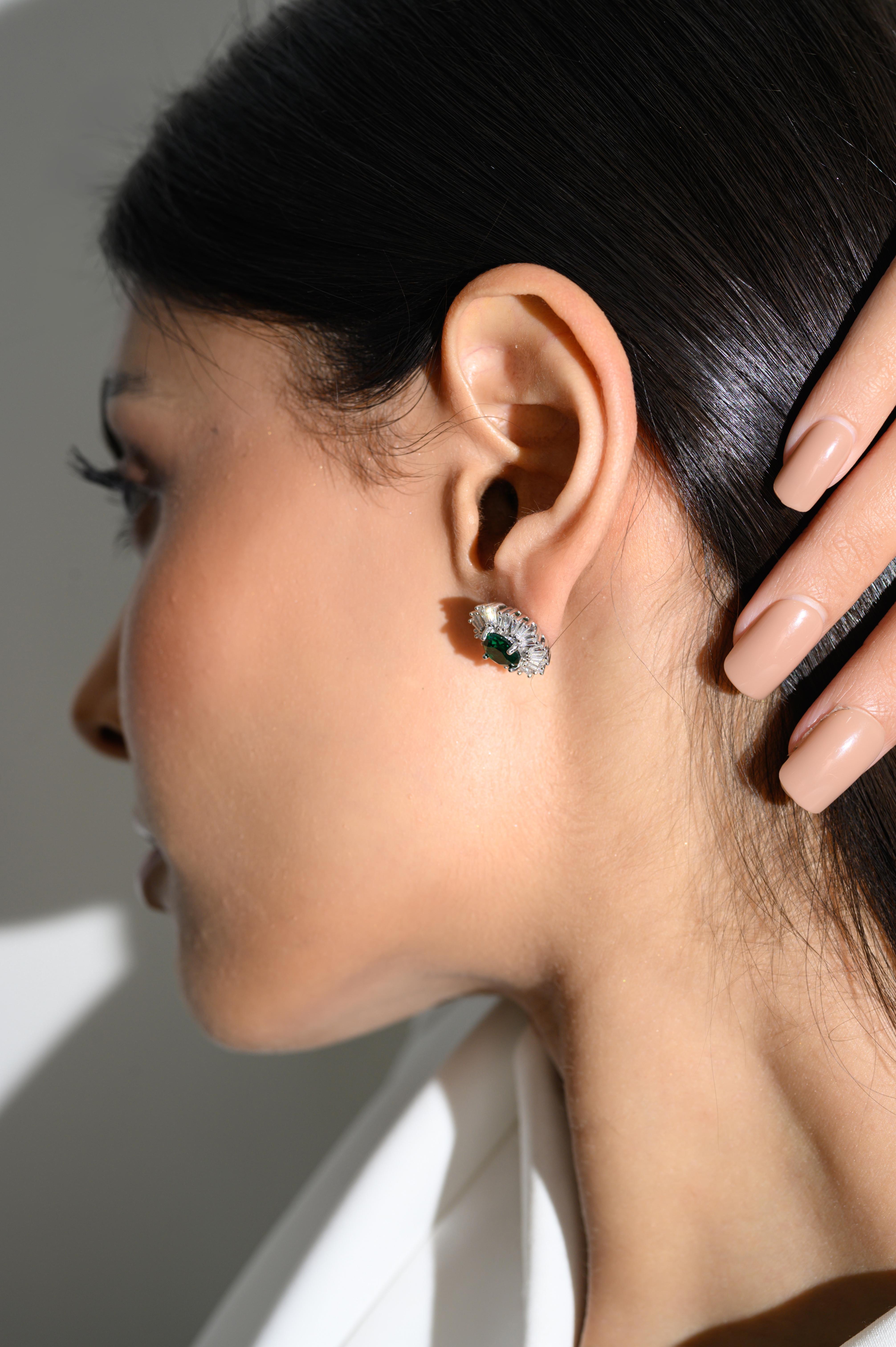 Sprinkle Green Rhinestone Studs Earring for Wedding in Silver Fashion Jewelry For Sale 4