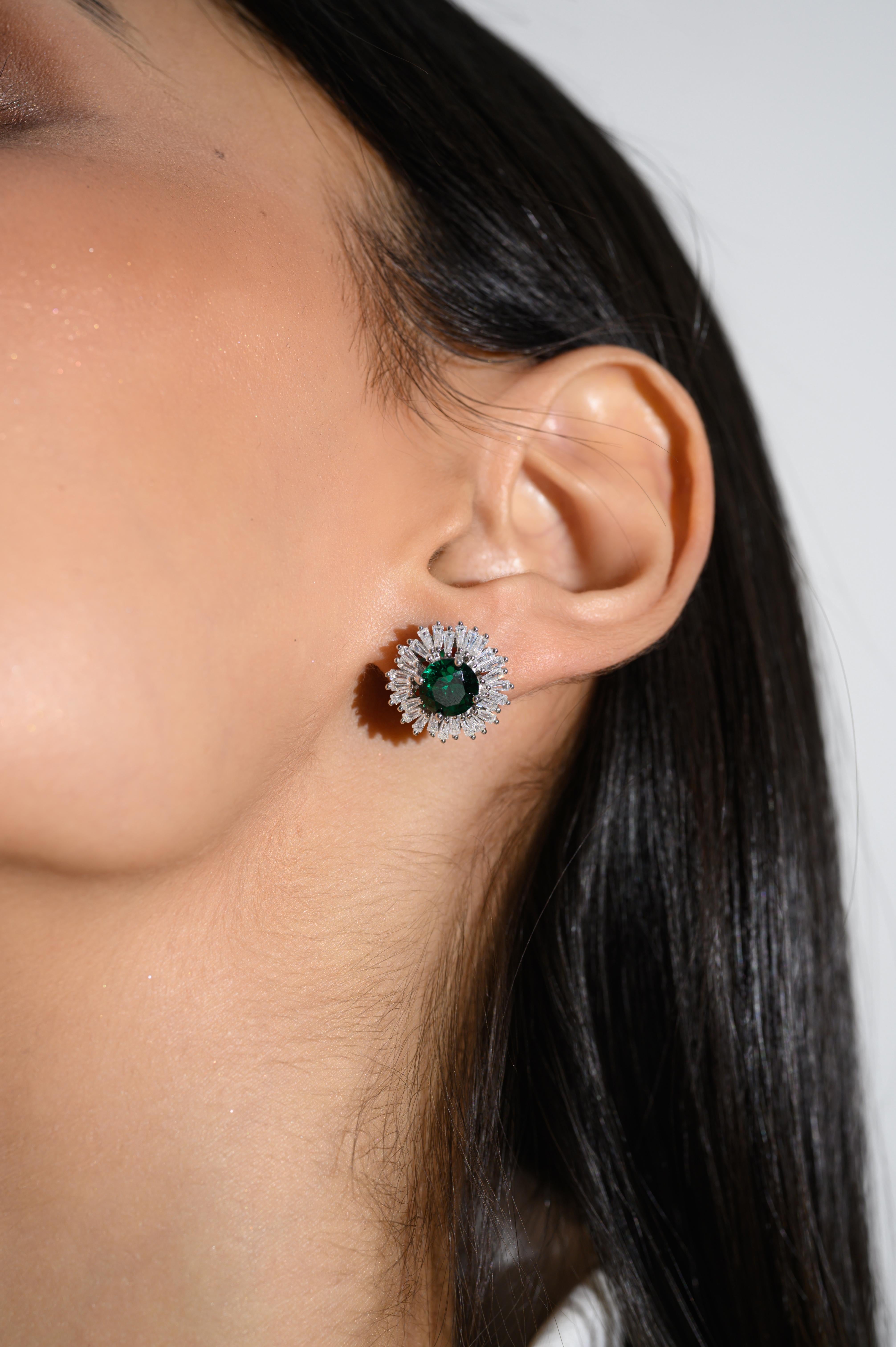 Sprinkle Green Rhinestone Studs Earring in sterling silver. You shall need these statement stud earrings to make a statement with your look. Each piece features dazzling cubic zirconia stones, renowned for their brilliance and clarity, set in