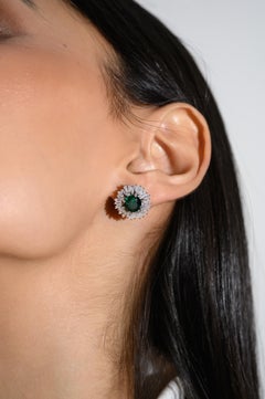 Sprinkle Green Cubic Zircon Studs Earring for Wedding in Silver Fashion Jewelry