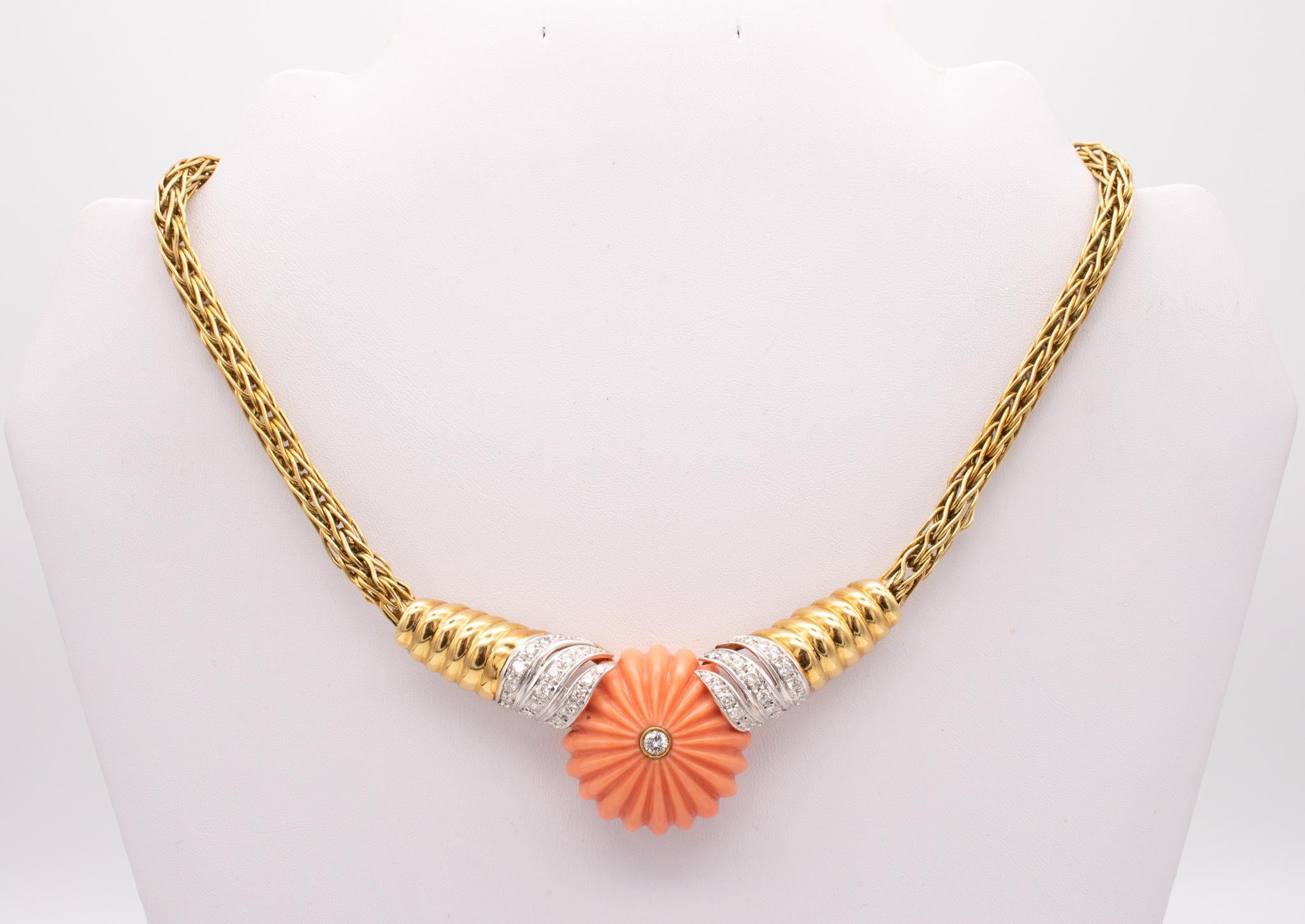 Spritzer und Fuhrmann Halskette aus 18 Karat Gold mit 3,10 Karat Diamanten und Korallen (Gemischter Schliff) im Angebot