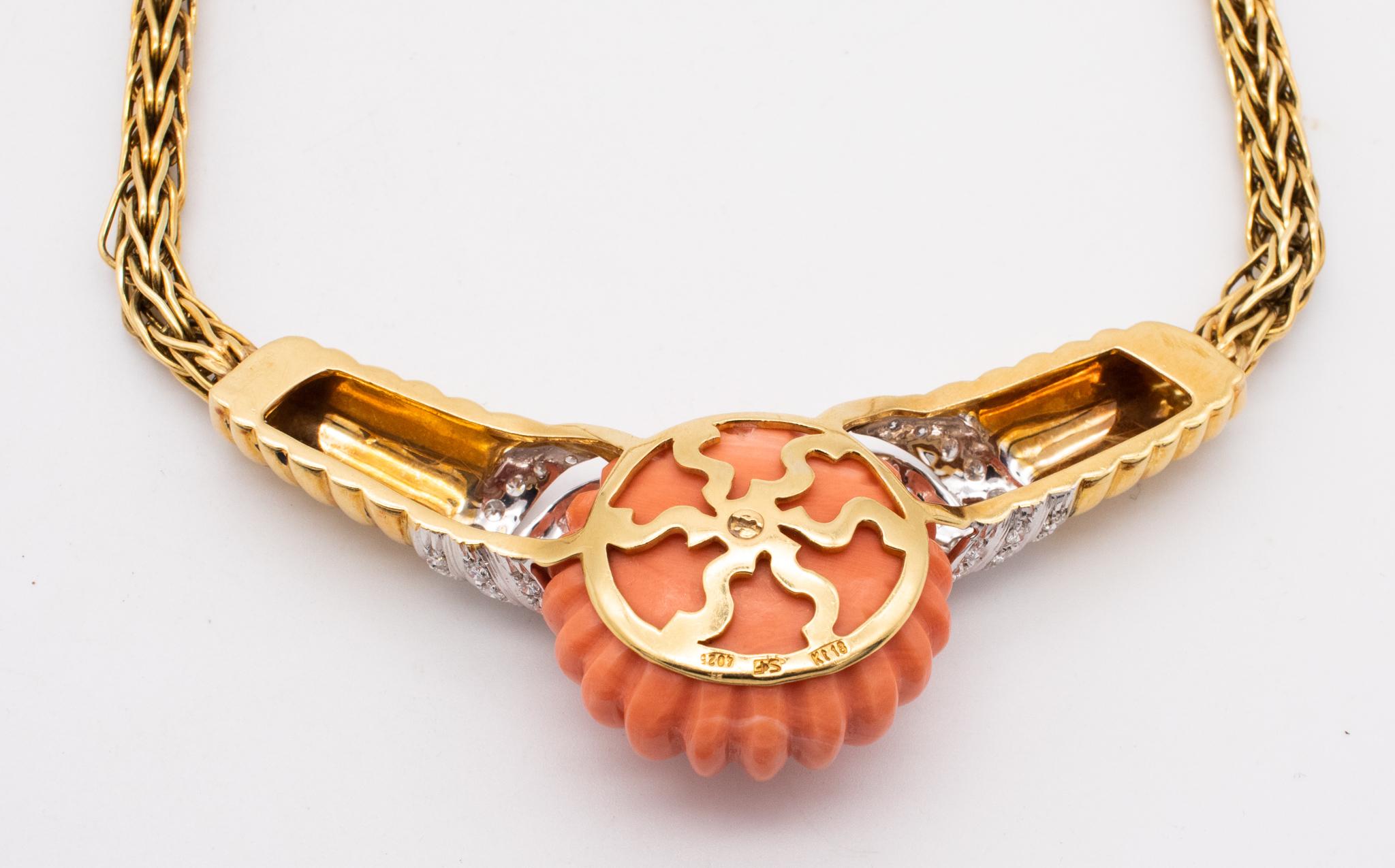 Spritzer und Fuhrmann Halskette aus 18 Karat Gold mit 3,10 Karat Diamanten und Korallen Damen im Angebot