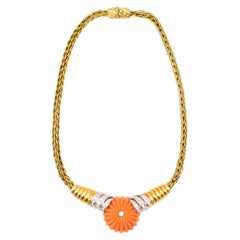 Vintage Spritzer and Fuhrmann 18Kt Gold Necklace with 3.10 Cts in Diamonds and Coral