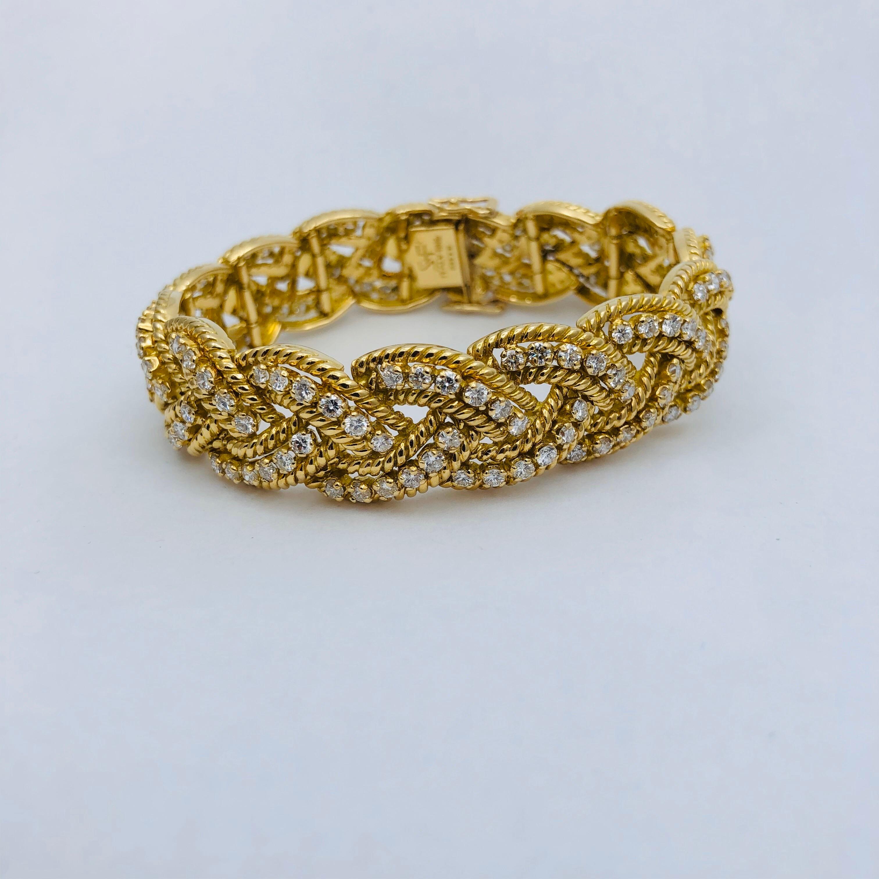 Brilliant Cut Spritzer and Fuhrmann Braided Gold Design Bracelet with Diamonds