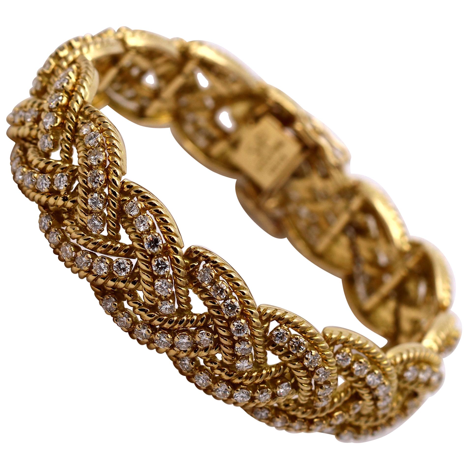 Spritzer and Fuhrmann Braided Gold Design Bracelet with Diamonds