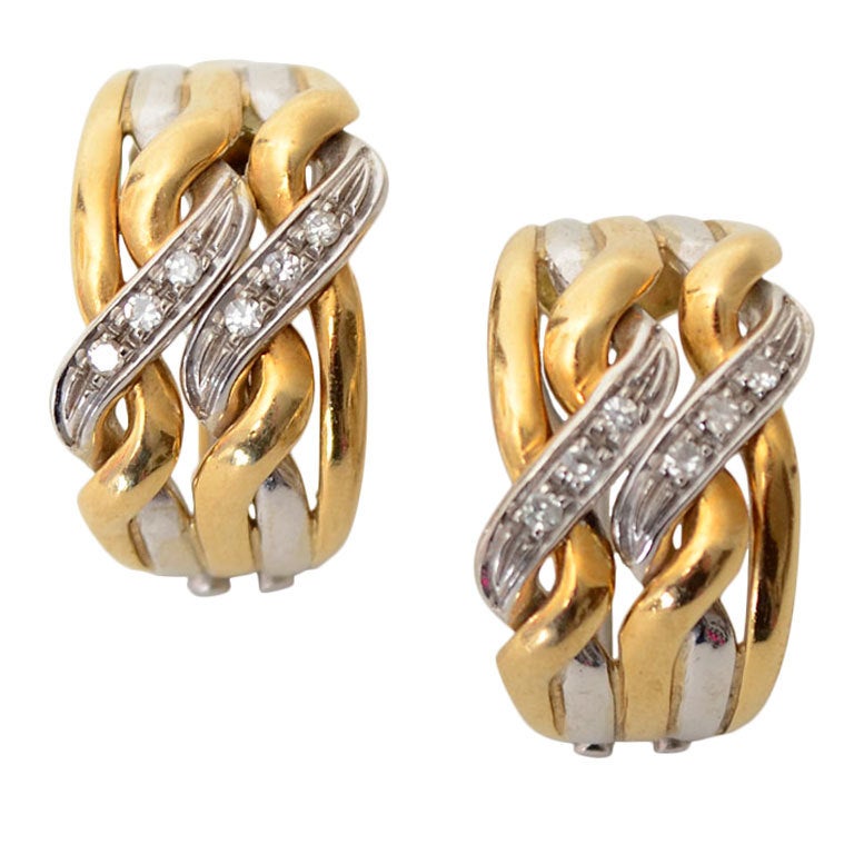 Spritzer und Fuhrmann Diamant-Ohrringe aus zweifarbigem Gold mit Diamanten im Angebot