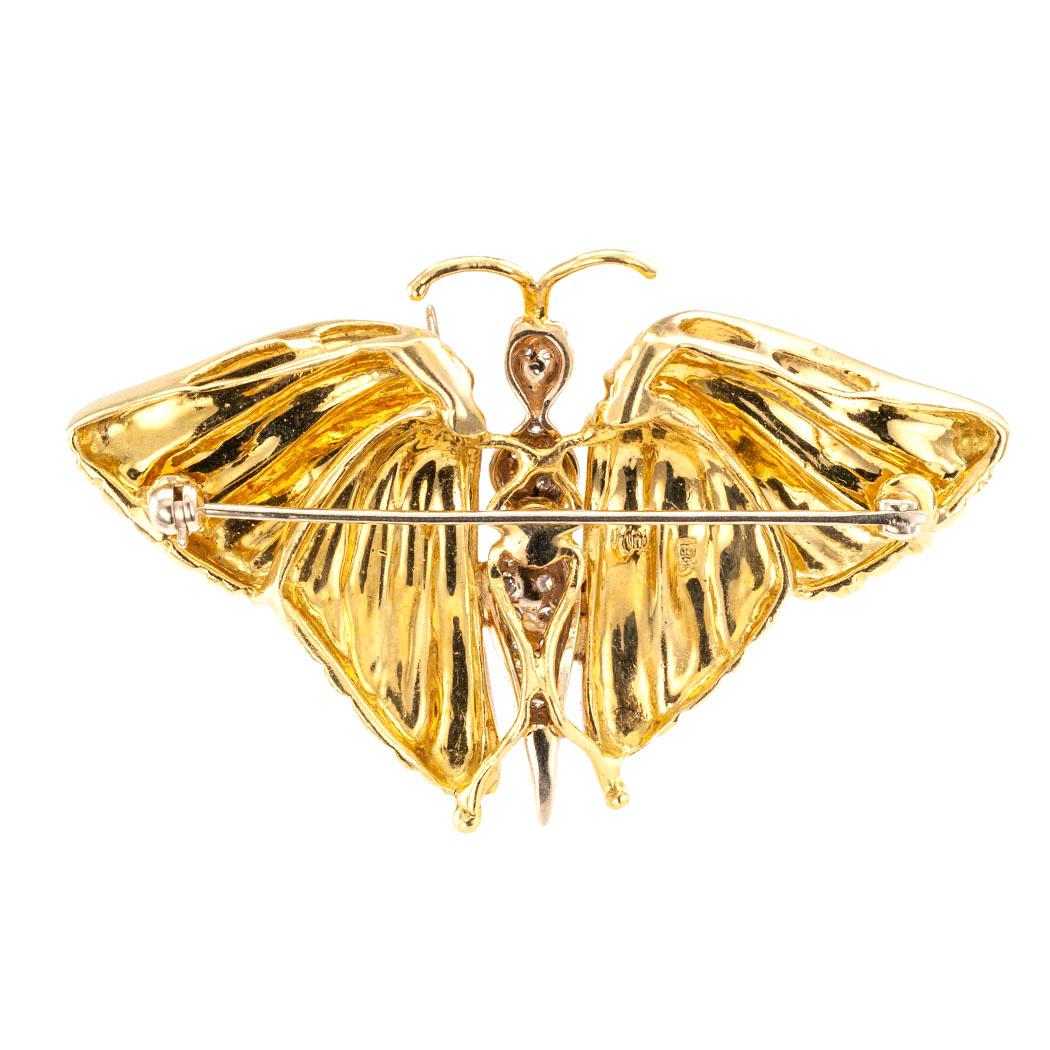 Spritzer & Fuhrman Diamond Yellow Gold Butterfly Brooch In Good Condition In Los Angeles, CA