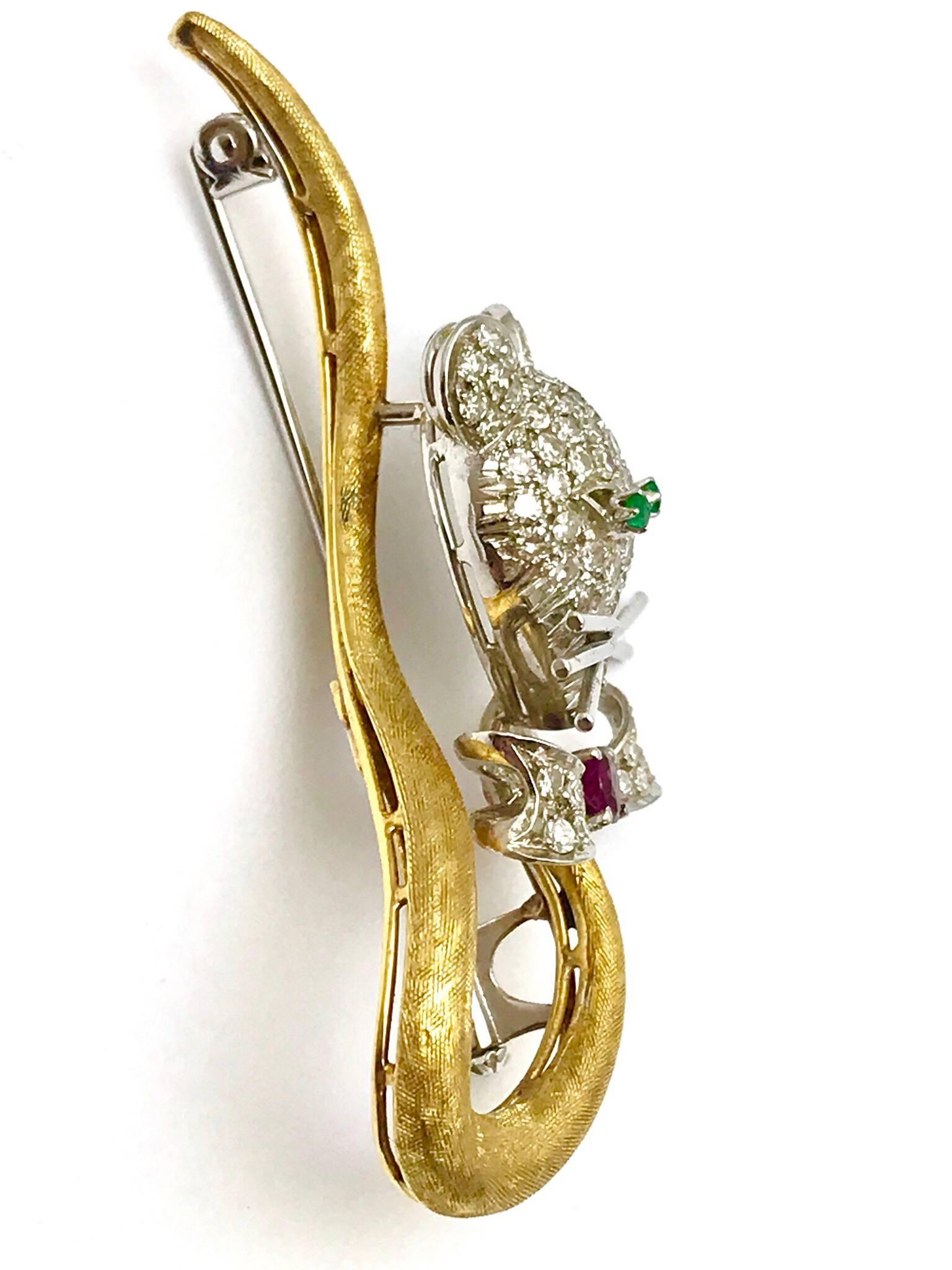 Spritzer & Fuhrman Pave Diamond, Ruby and Emerald Gold Circus Mouse Brooch 1