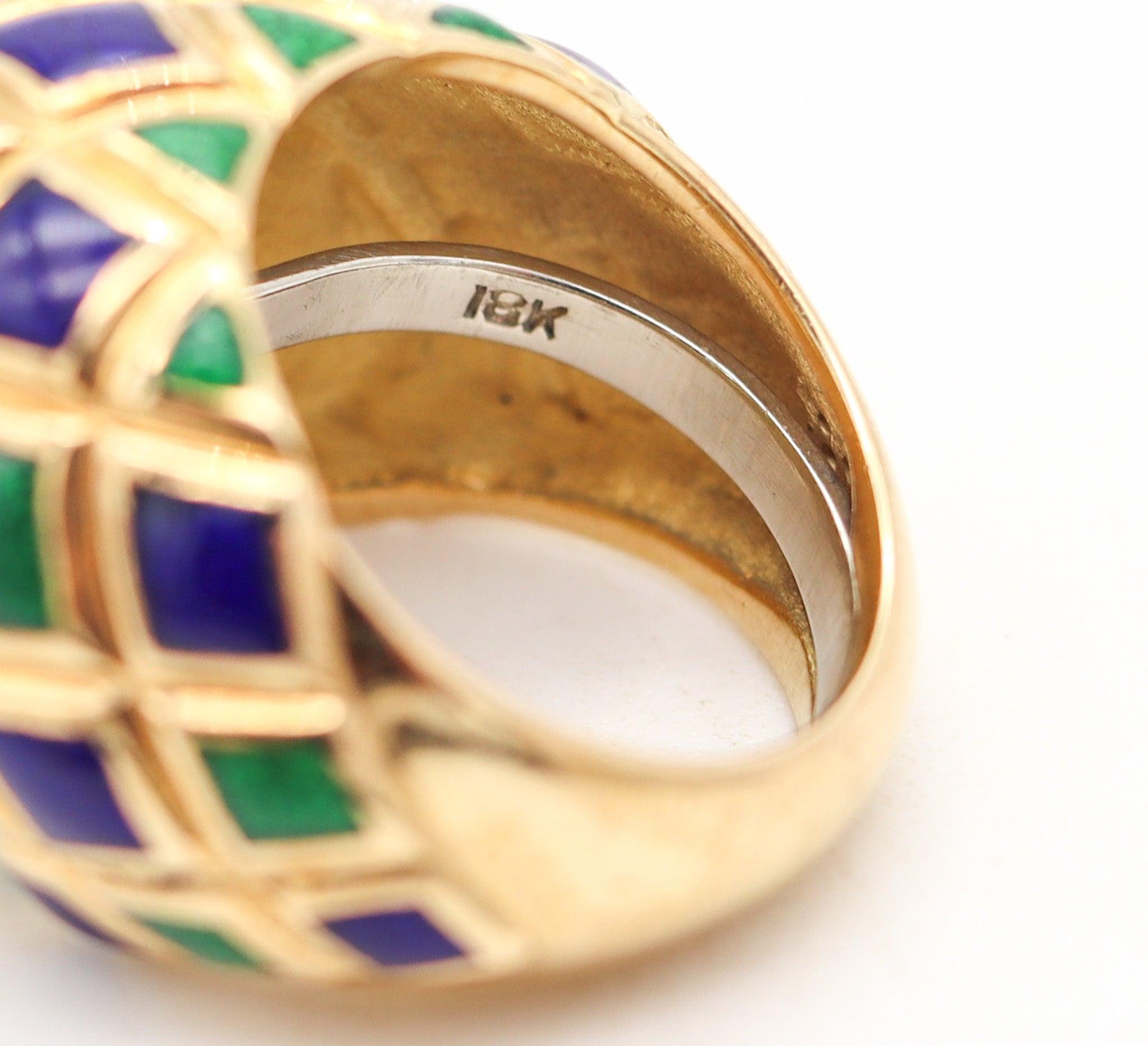 Moderniste Spritzer & Fuhrmann 1960 Bague cocktail émaillée en or jaune massif 18Kt en vente