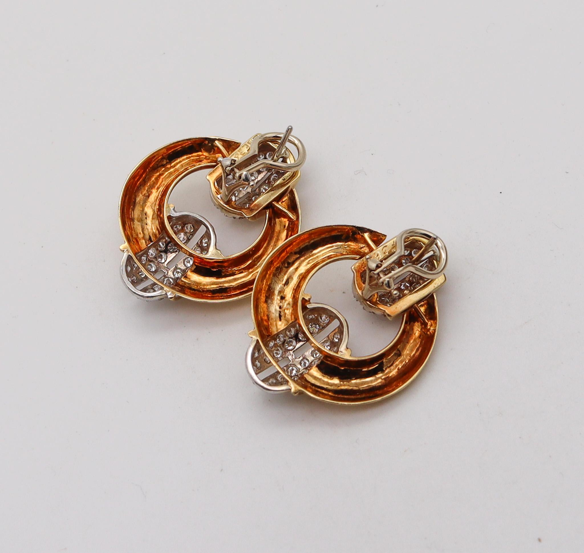 Spritzer & Fuhrmann 1970 Türklopfer-Ohrringe aus 18 Karat Gold mit 3,48 Karat Diamanten (Brillantschliff)