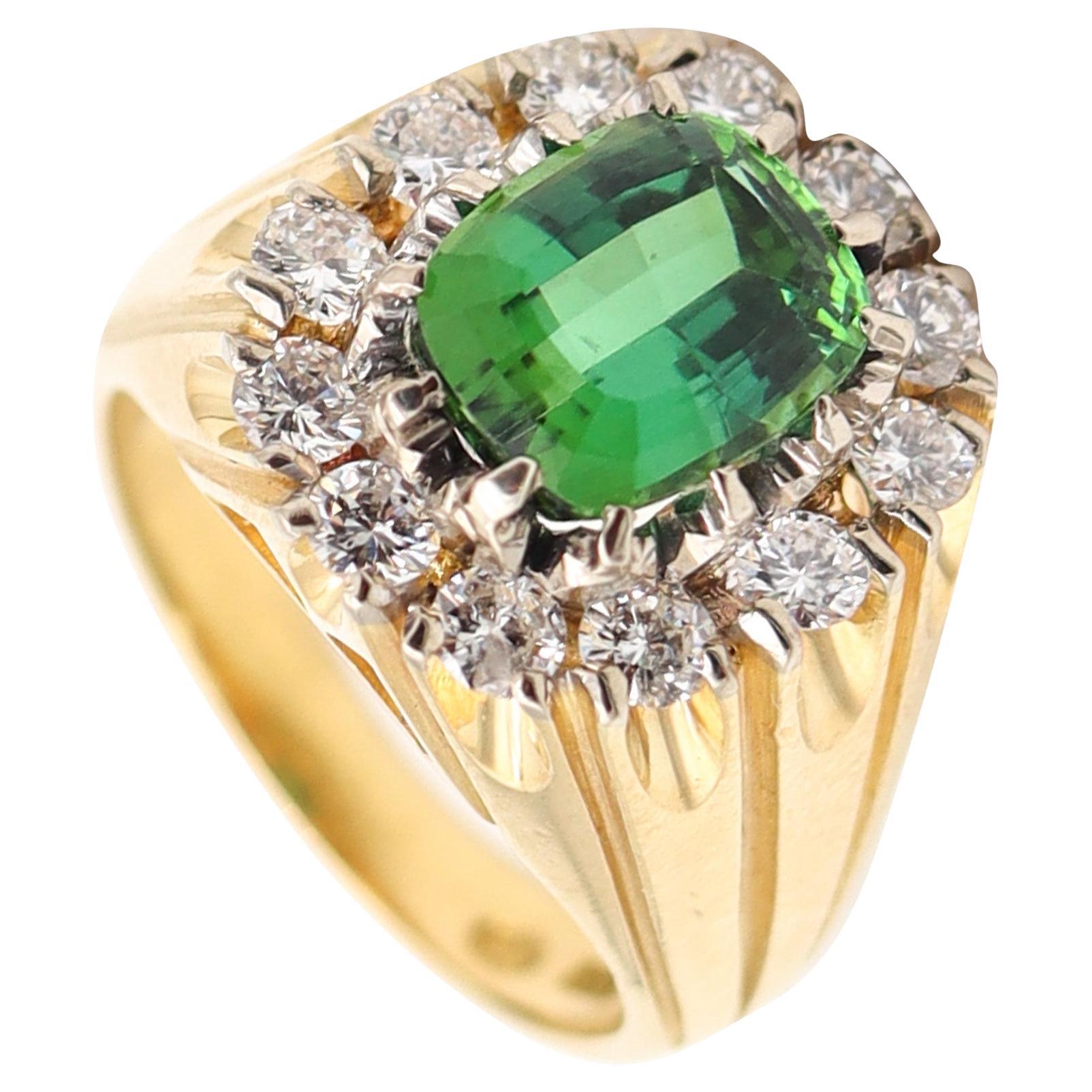 SPRITZER & FUHRMANN 1970 Ring In Solid 18Kt Gold Diamonds & GIA Tourmaline For Sale