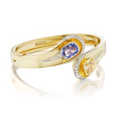 Spritzer & Fuhrmann Blue and Yellow Sapphire Diamond 18k Gold Crossover Bangle