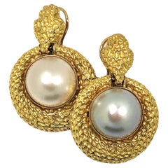 Spritzer & Fuhrmann Vintage Gold Door Knocker Earrings with Persian Turquoise
