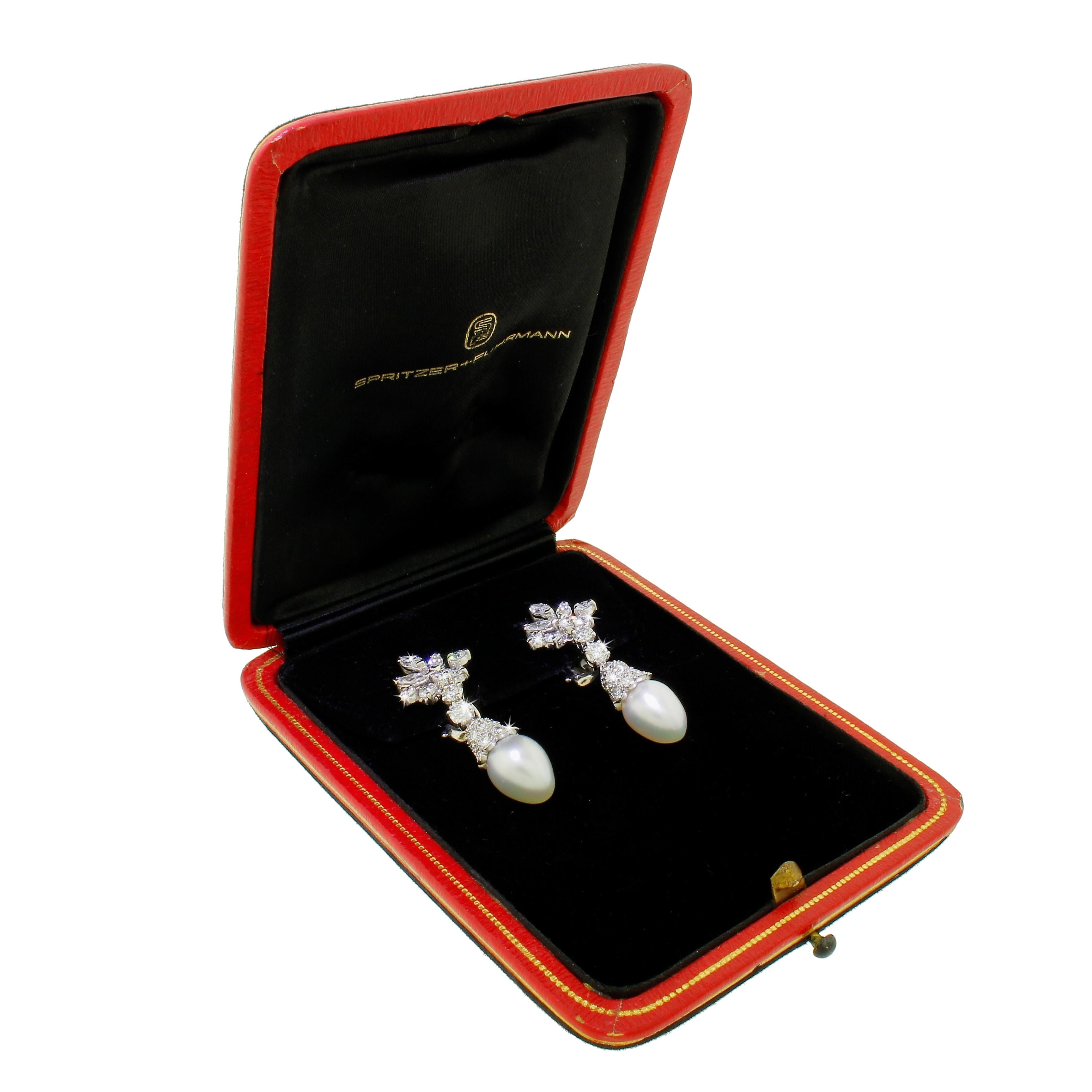 Spritzer & Fuhrmann Platinum Diamond White Gold South Sea Pearl Drop Earrings 2