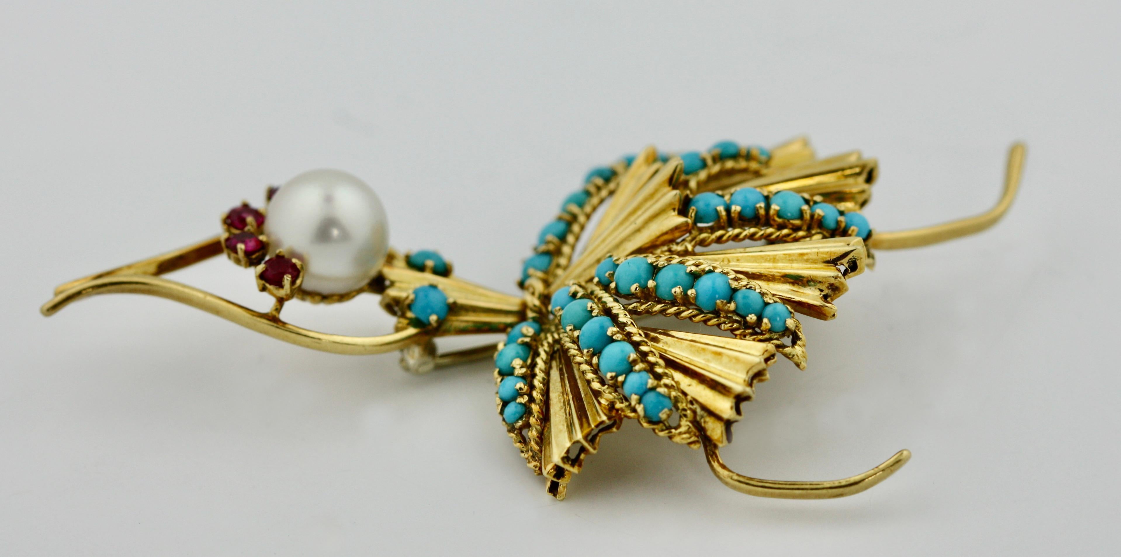 Spritzer & Fuhrmann Turquoise and Pearl Ballerina Brooch In Good Condition In Palm Beach, FL
