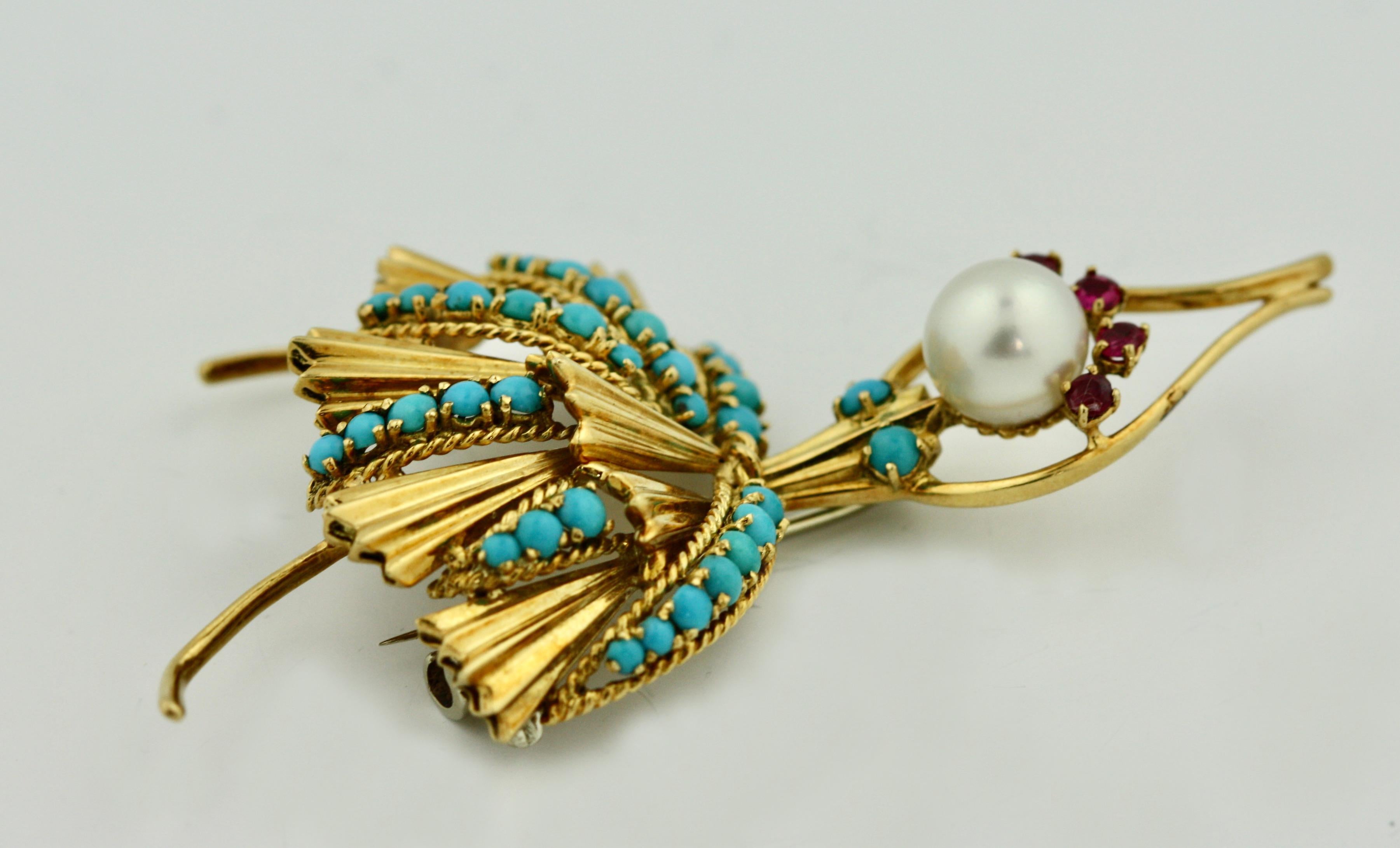 Women's or Men's Spritzer & Fuhrmann Turquoise and Pearl Ballerina Brooch