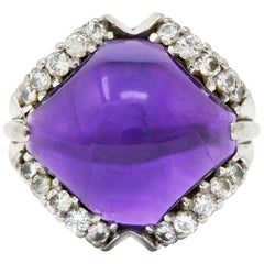 Spritzer & Fuhrmann Vintage Amethyst Diamond 18 Karat White Gold Cocktail Ring