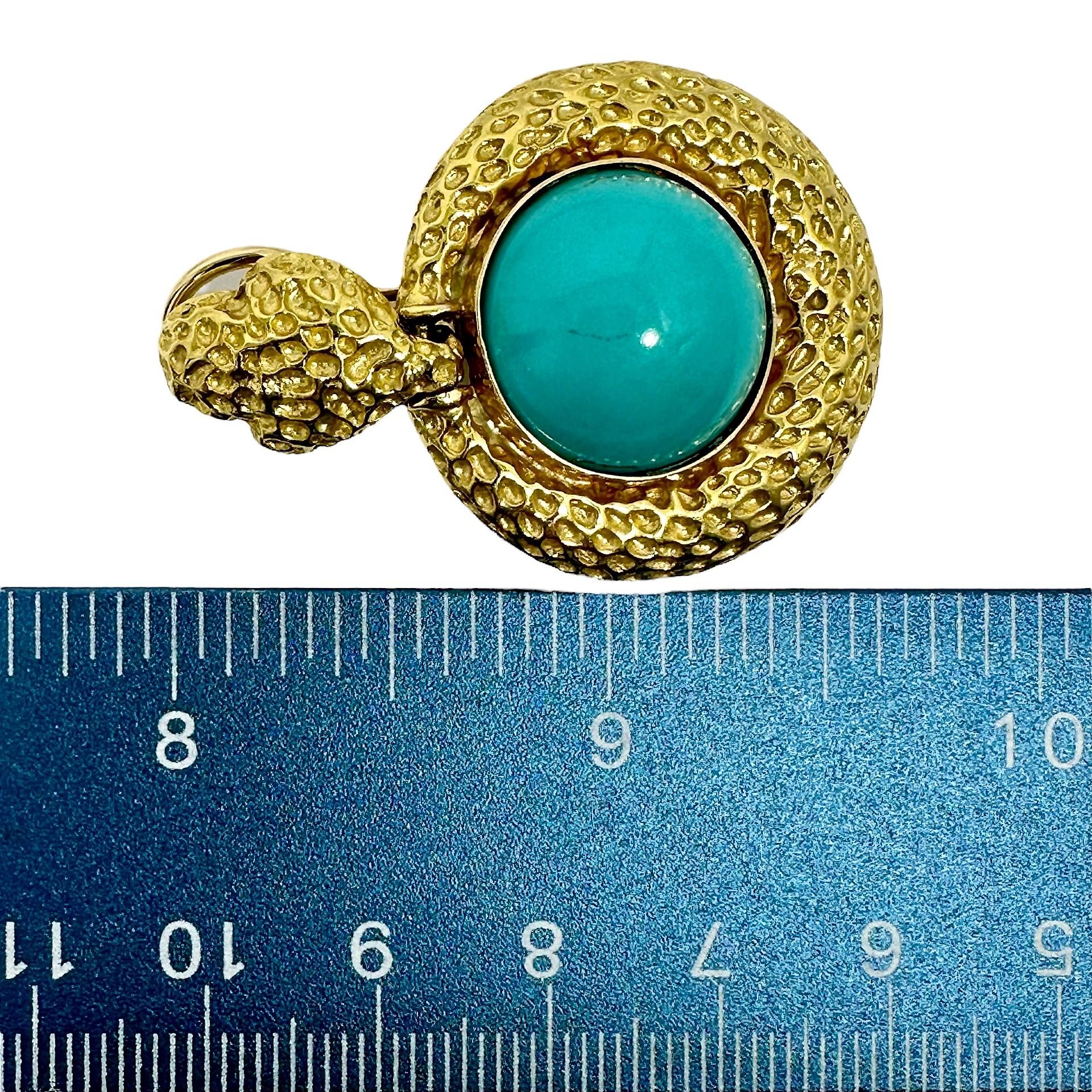 Spritzer & Fuhrmann Vintage Gold Door Knocker Earrings with Persian Turquoise In Good Condition For Sale In Palm Beach, FL