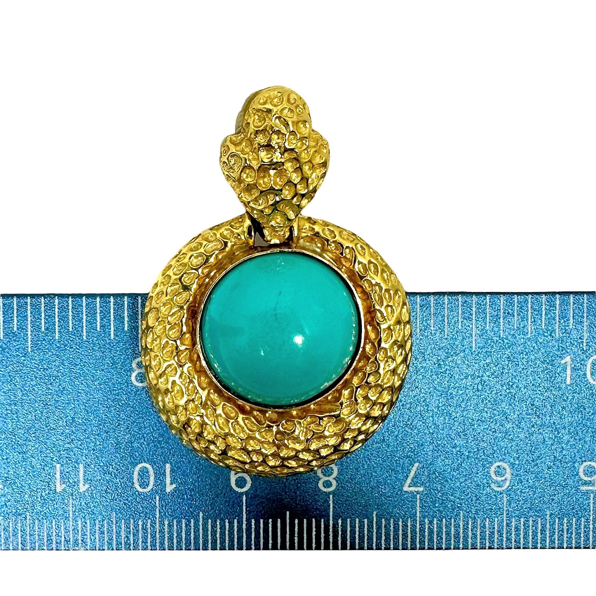 Women's Spritzer & Fuhrmann Vintage Gold Door Knocker Earrings with Persian Turquoise For Sale