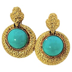 Spritzer & Fuhrmann Retro Gold Door Knocker Earrings with Persian Turquoise