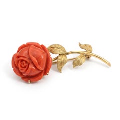Spritzer & Fuhrmann Yellow Gold Carved Red Coral Rose Pin