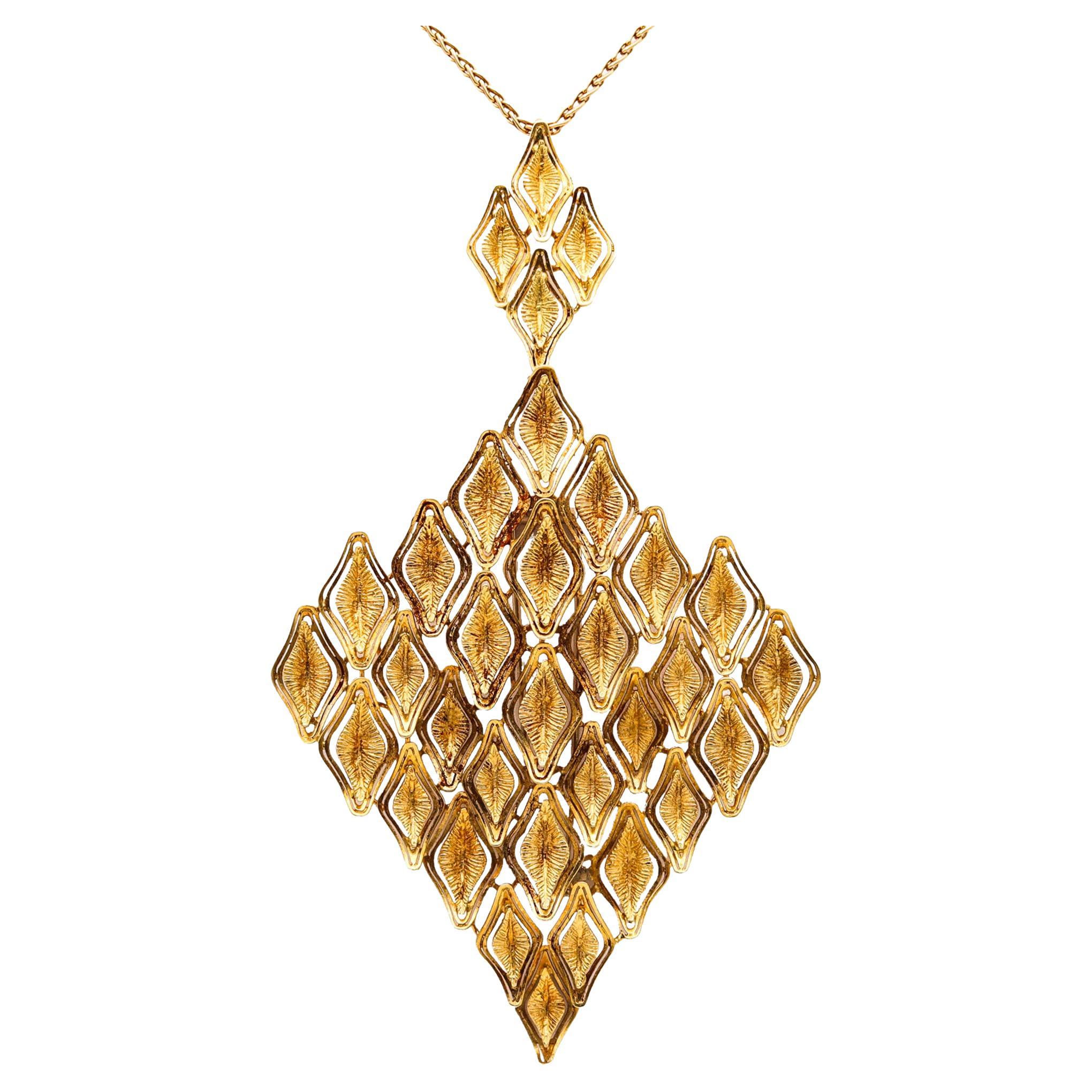 Spritzer & Furhmann 1960 Retro Modernist Large Pendant In Solid 18Kt Yellow Gold For Sale