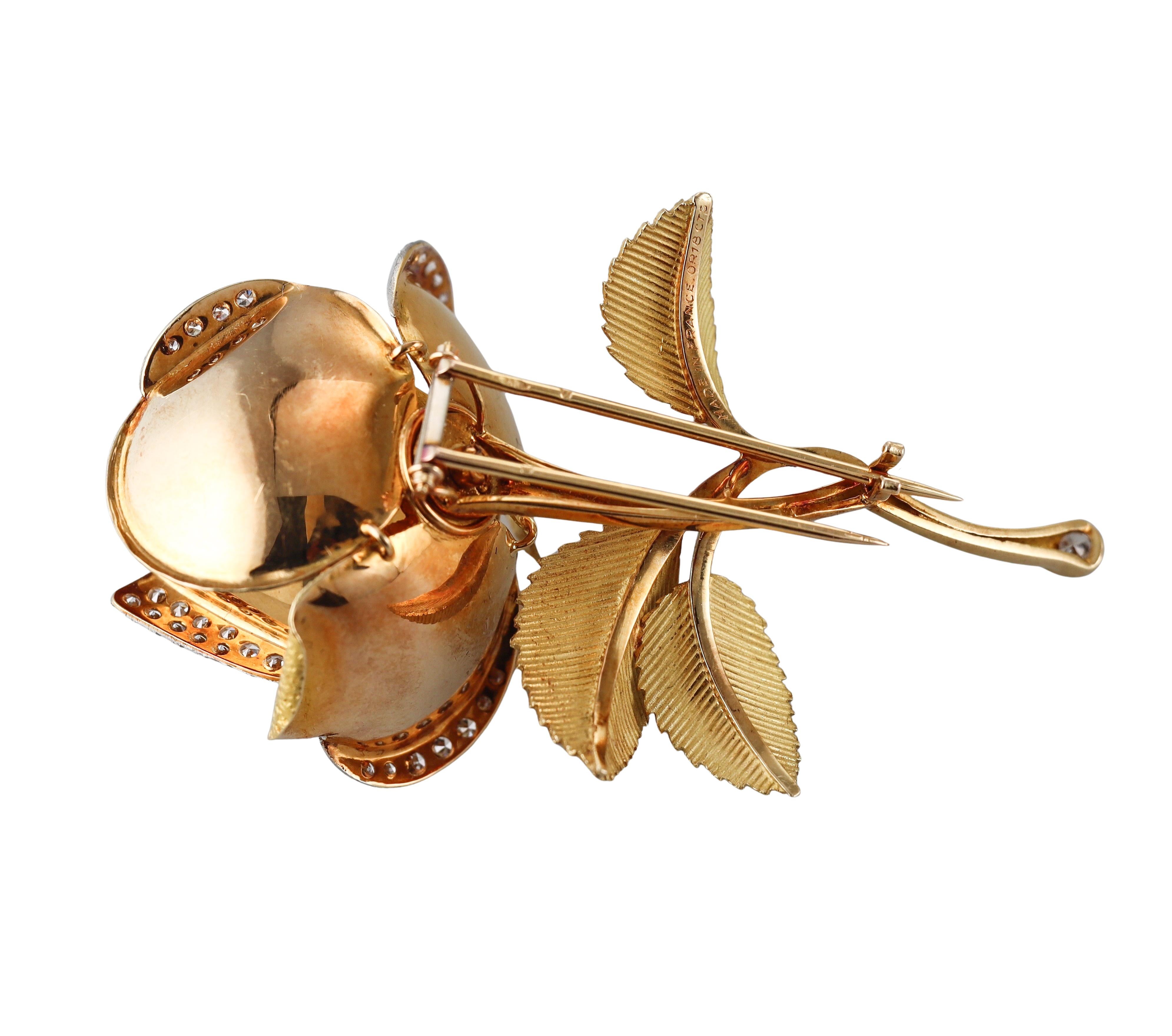 De las mujeres Spritzer & Furhmann Broche Flor Rosa Diamante Oro Amarillo Años 60 en venta