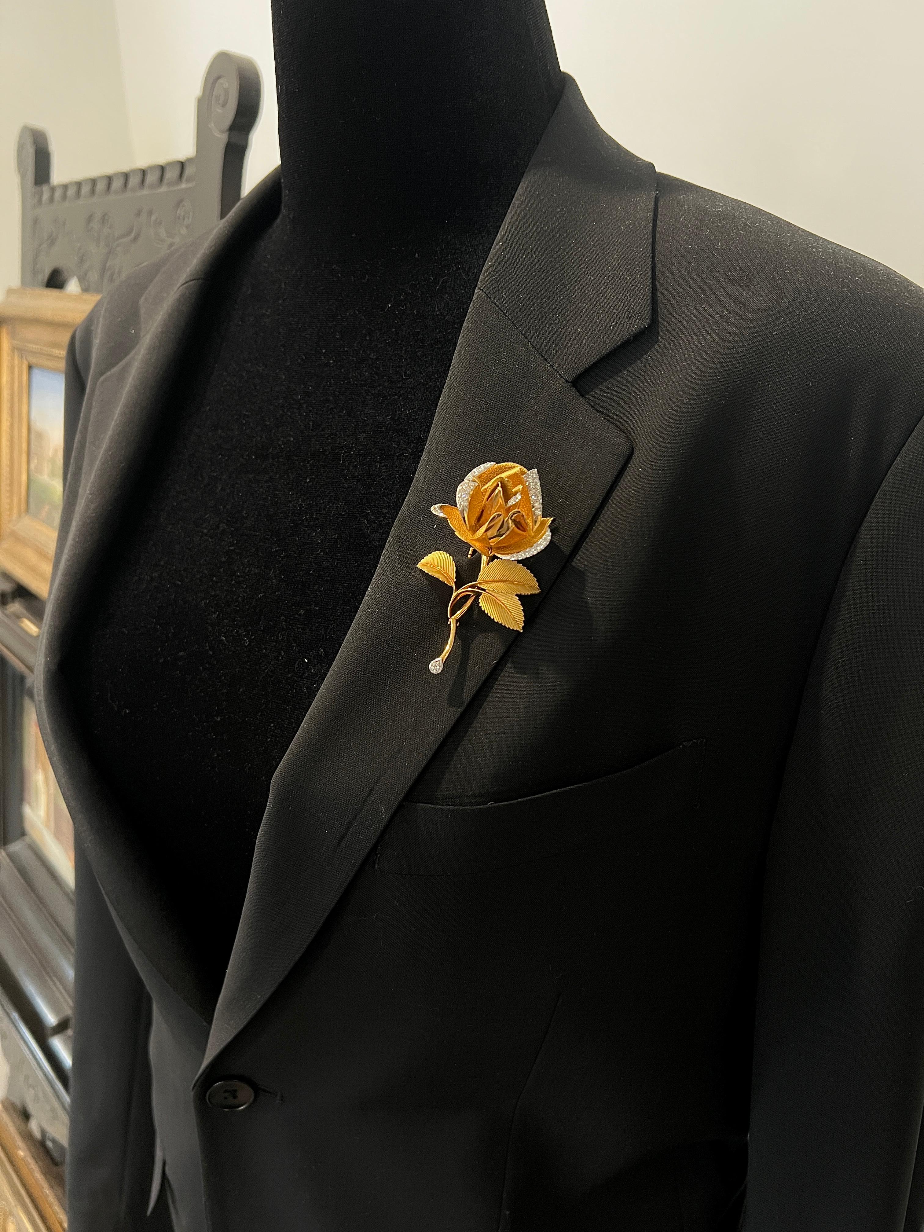 Spritzer & Furhmann Broche Flor Rosa Diamante Oro Amarillo Años 60 en venta 4