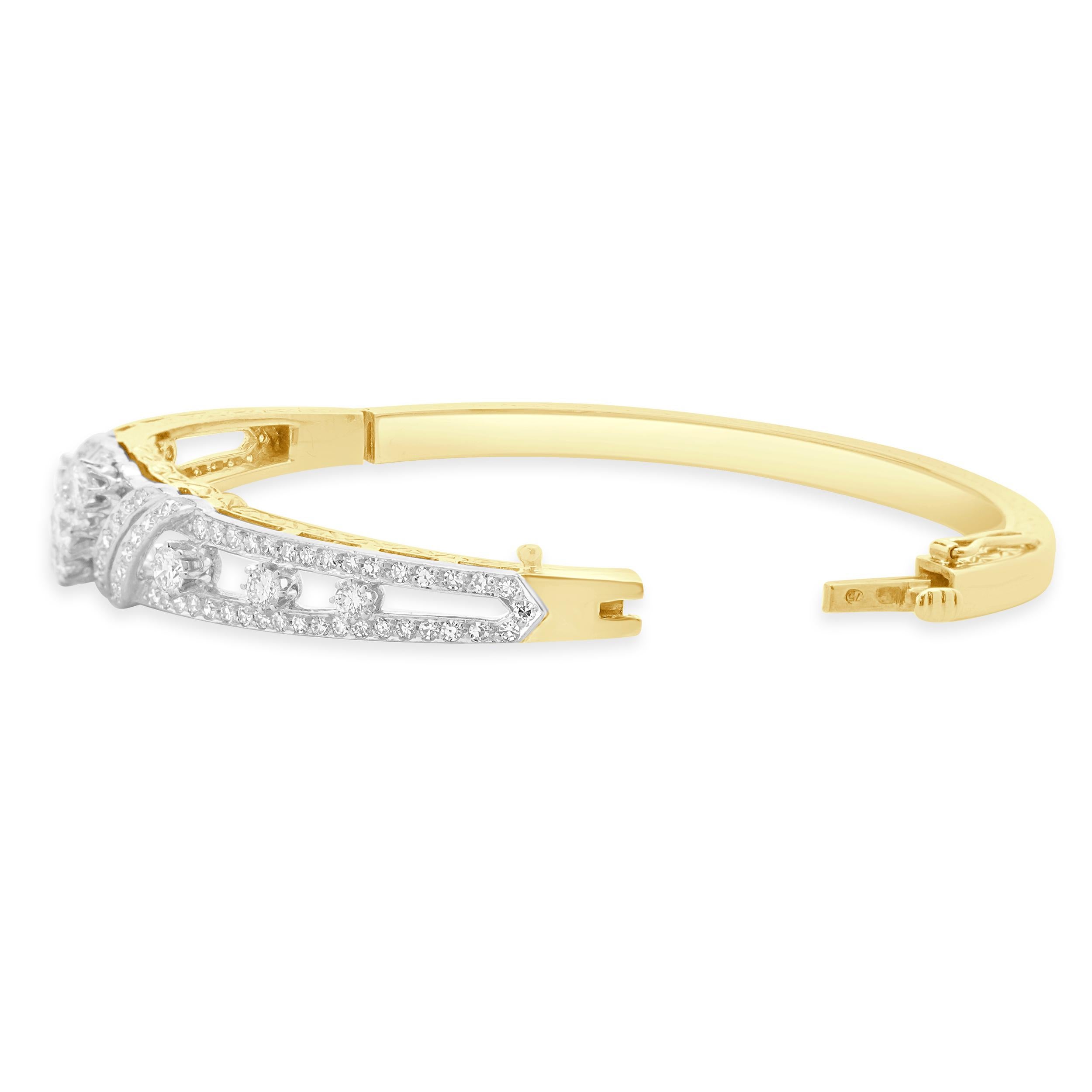 Spritzer & Furmann 14 Karat Yellow & White Gold Vintage Diamond Bangle Bracelet In Good Condition For Sale In Scottsdale, AZ