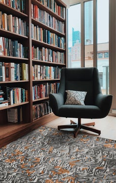 SPRUCE Hand Tufted Modern Silk Rug, Charcoal Rust & Slate Grey Colours By Hands