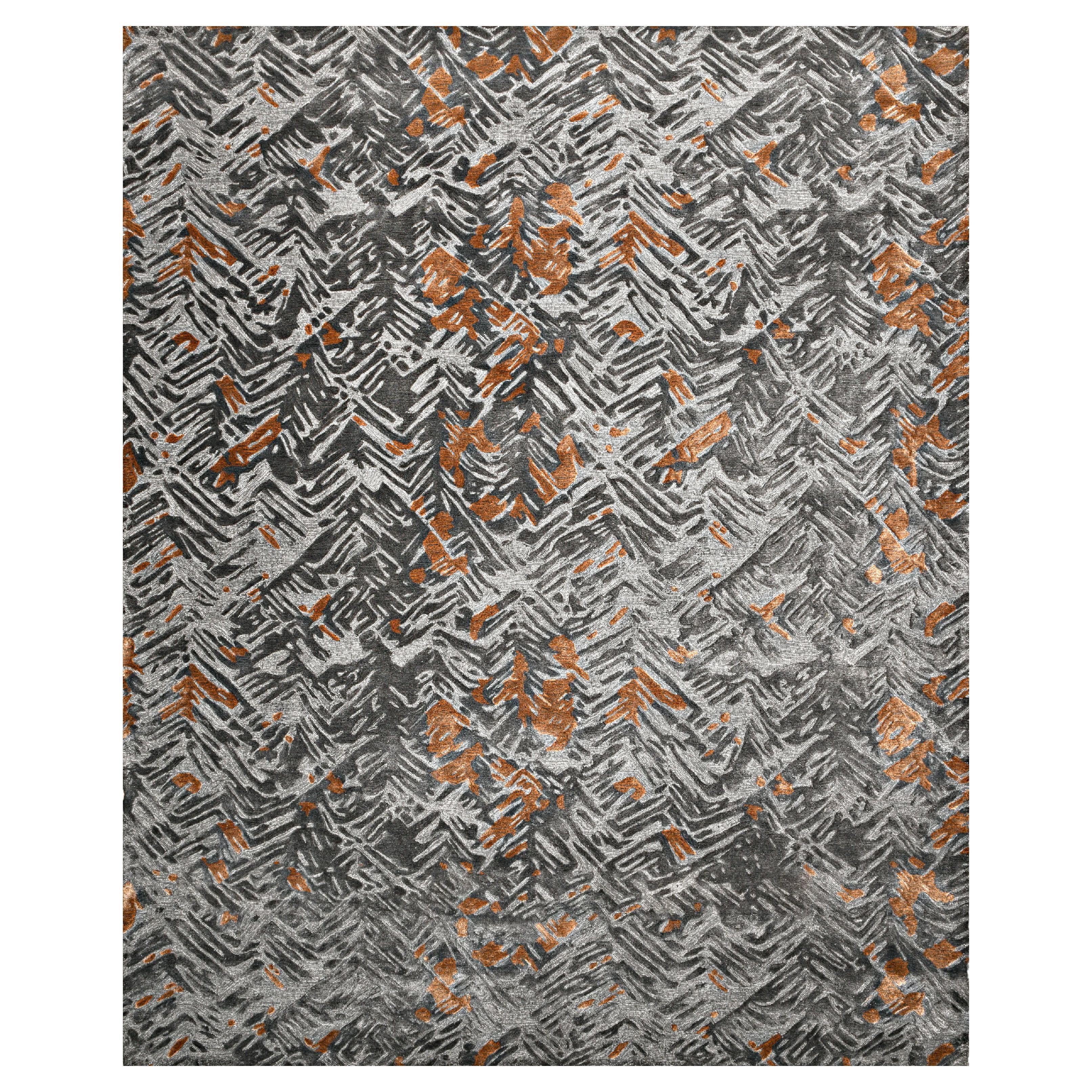 SPRUCE Hand Tufted Modern Silk Rug, Charcoal Rust & Slate Grey Colours By Hands For Sale