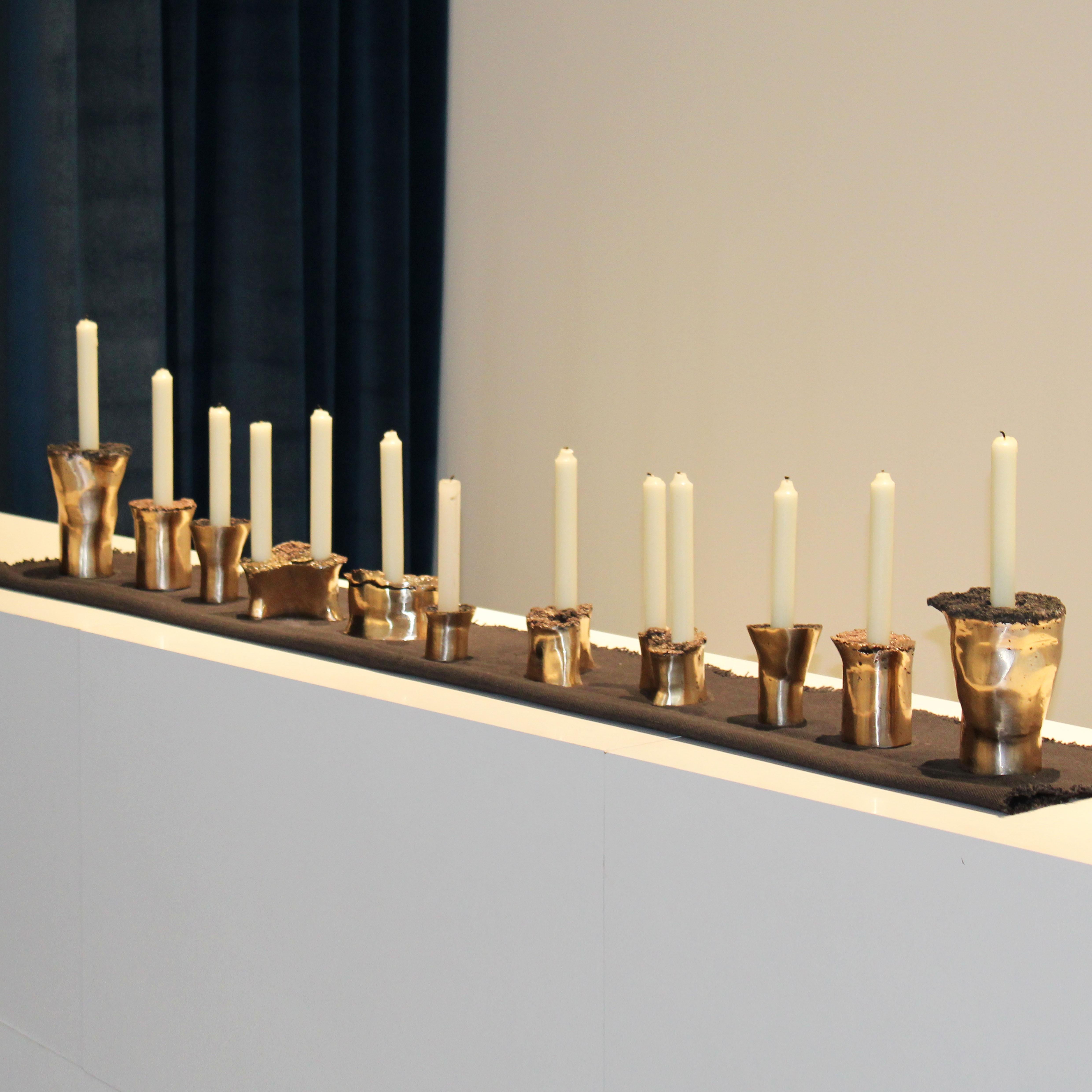 Modern Sprue Candlesticks Set of 11 Cast Bronze by Studio Sunt For Sale