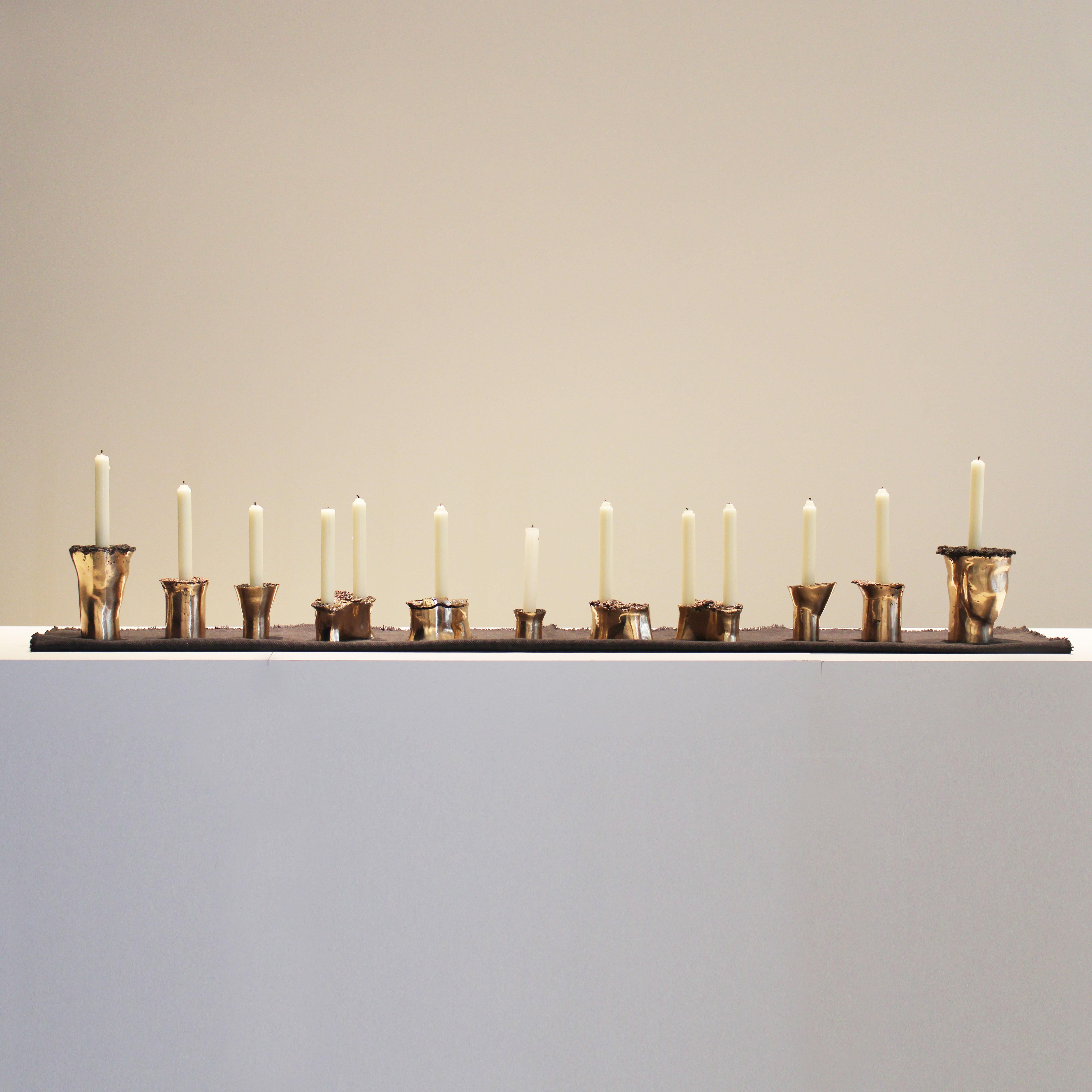 Sprue Candlesticks Set of 11 Cast Bronze by Studio Sunt In New Condition For Sale In Üsküdar, İstanbul