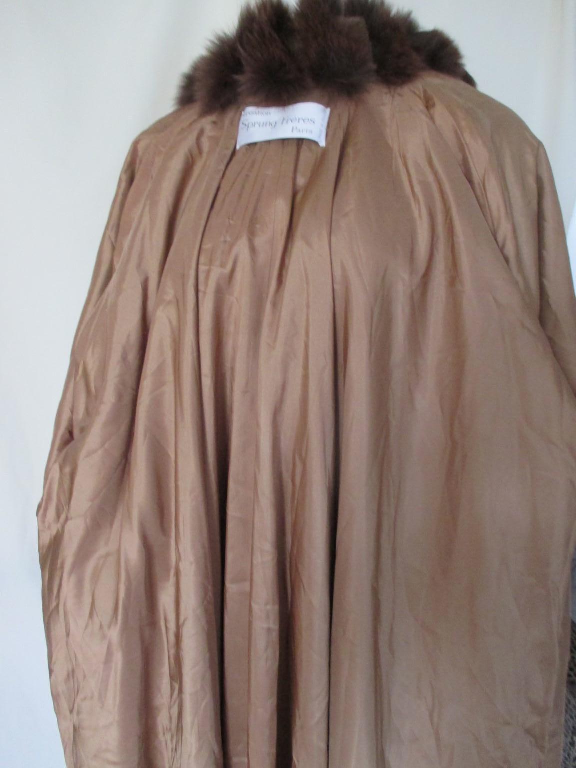 Sprung Freres Paris Brown Cashmere Fur Stole Cape For Sale 4