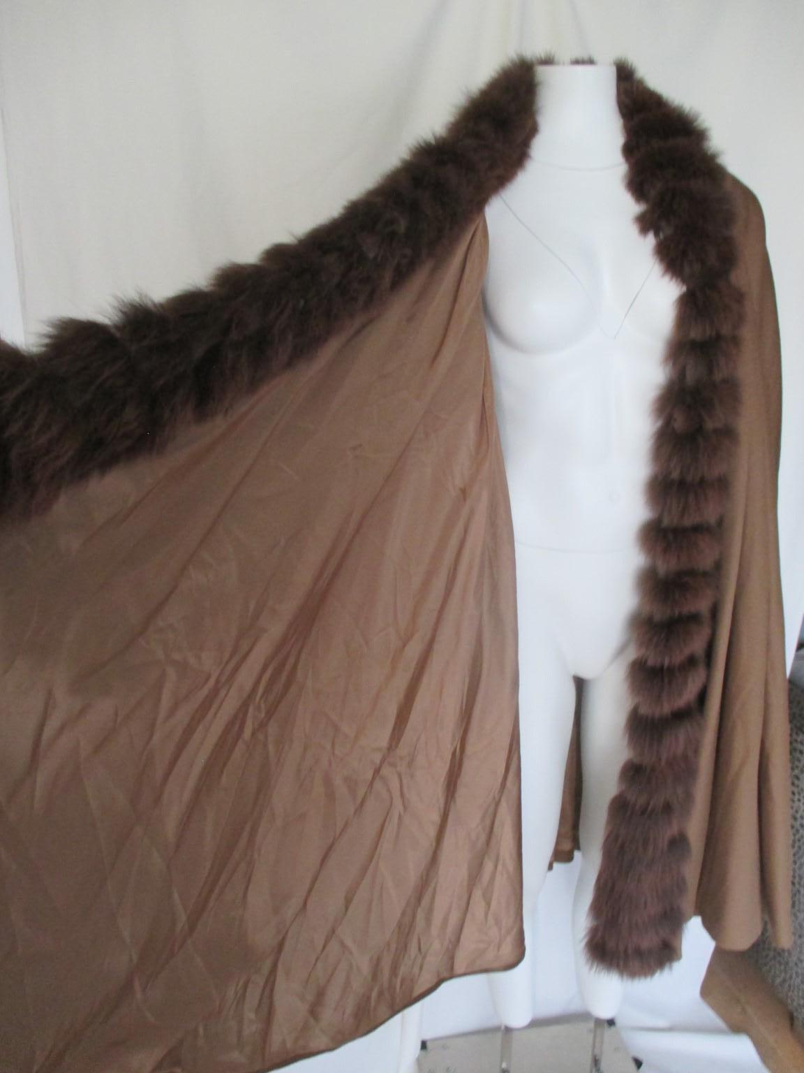 Sprung Freres Paris Brown Cashmere Fur Stole Cape For Sale 1
