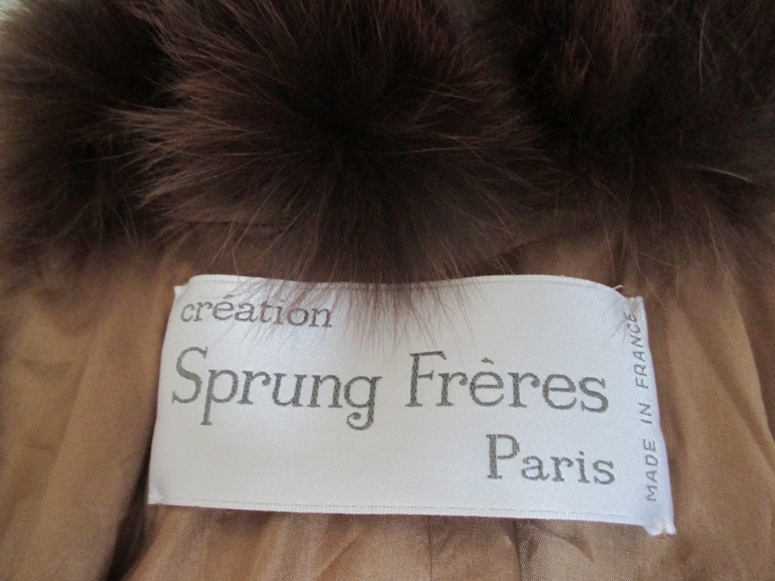 Sprung Freres Paris Brown Cashmere Fur Stole Cape For Sale 2