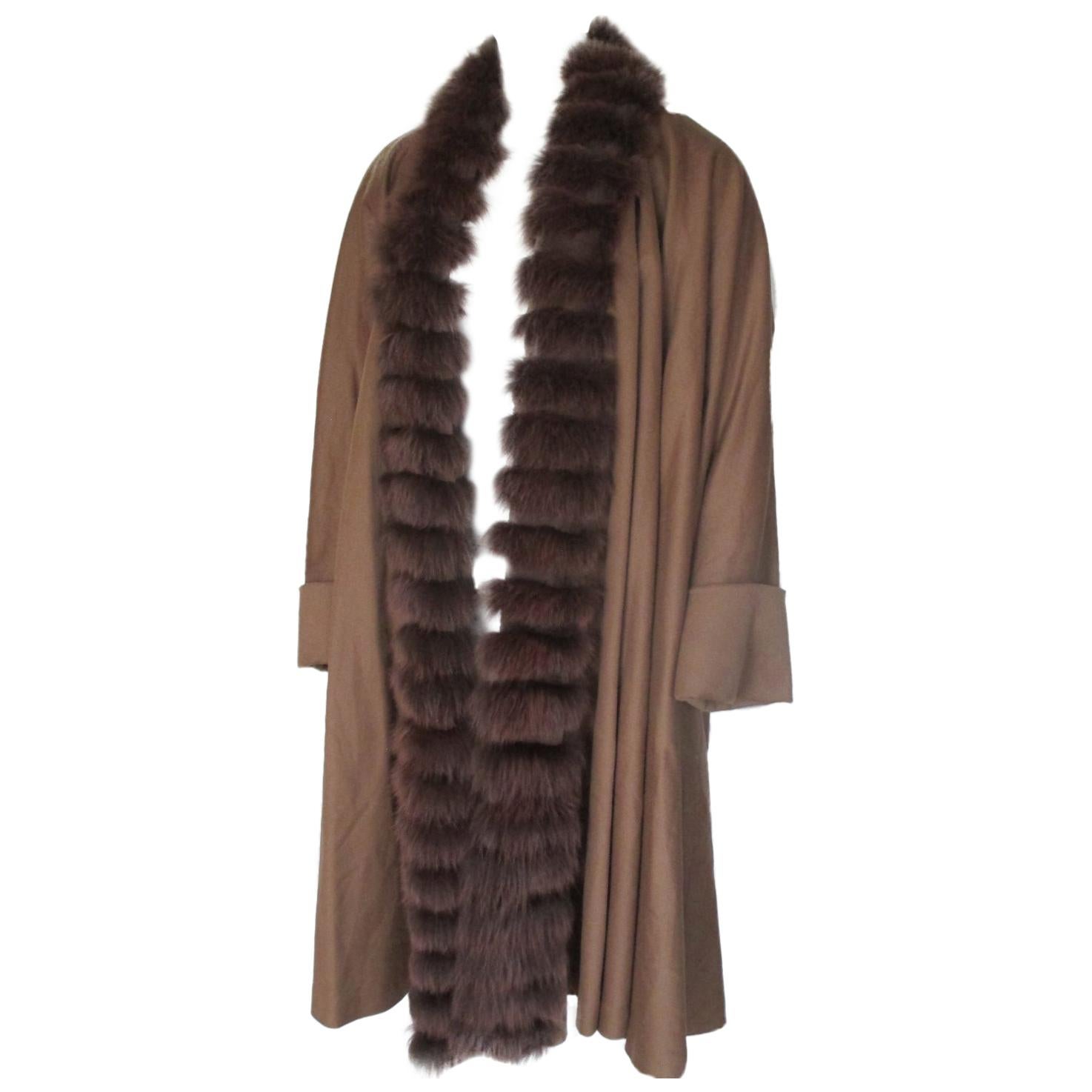 Sprung Freres Paris Brown Cashmere Fur Stole Cape For Sale
